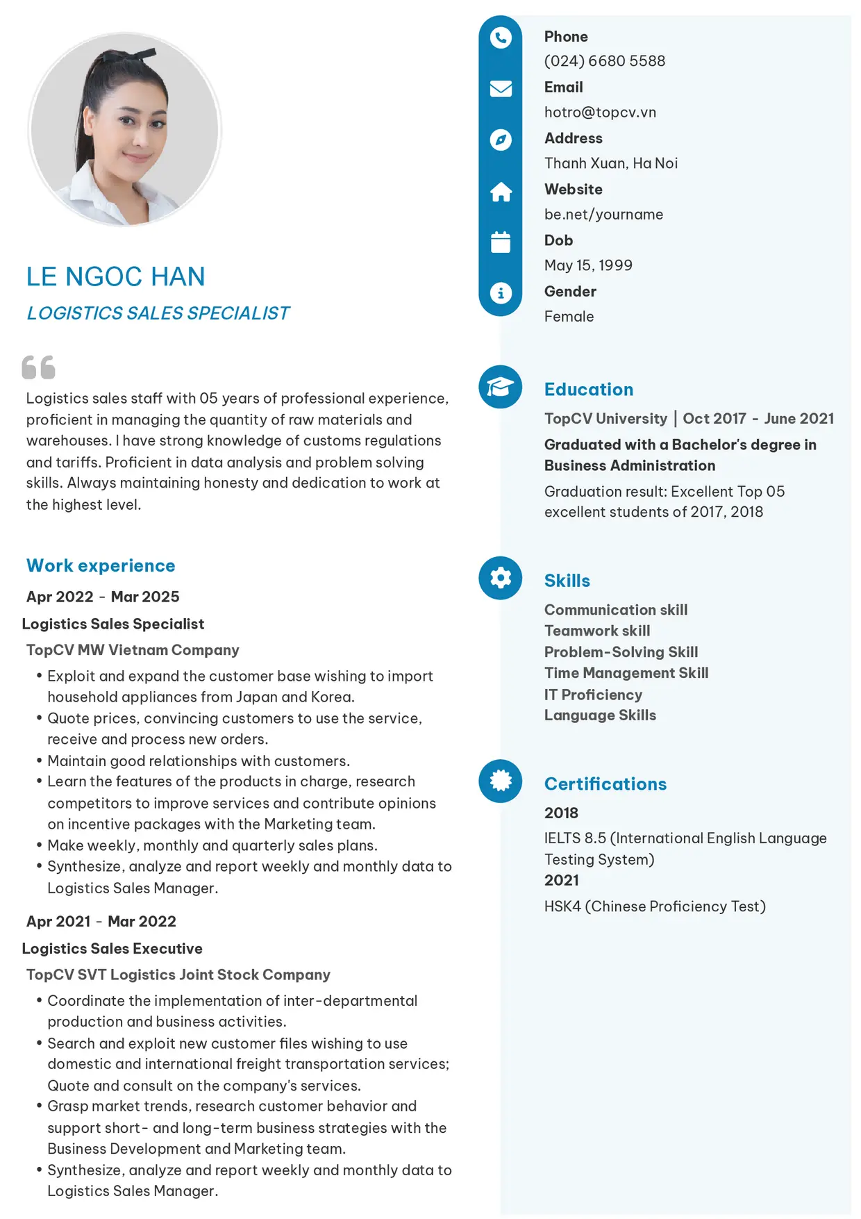 Mẫu CV xin việc Sales Logistic style Basic 4