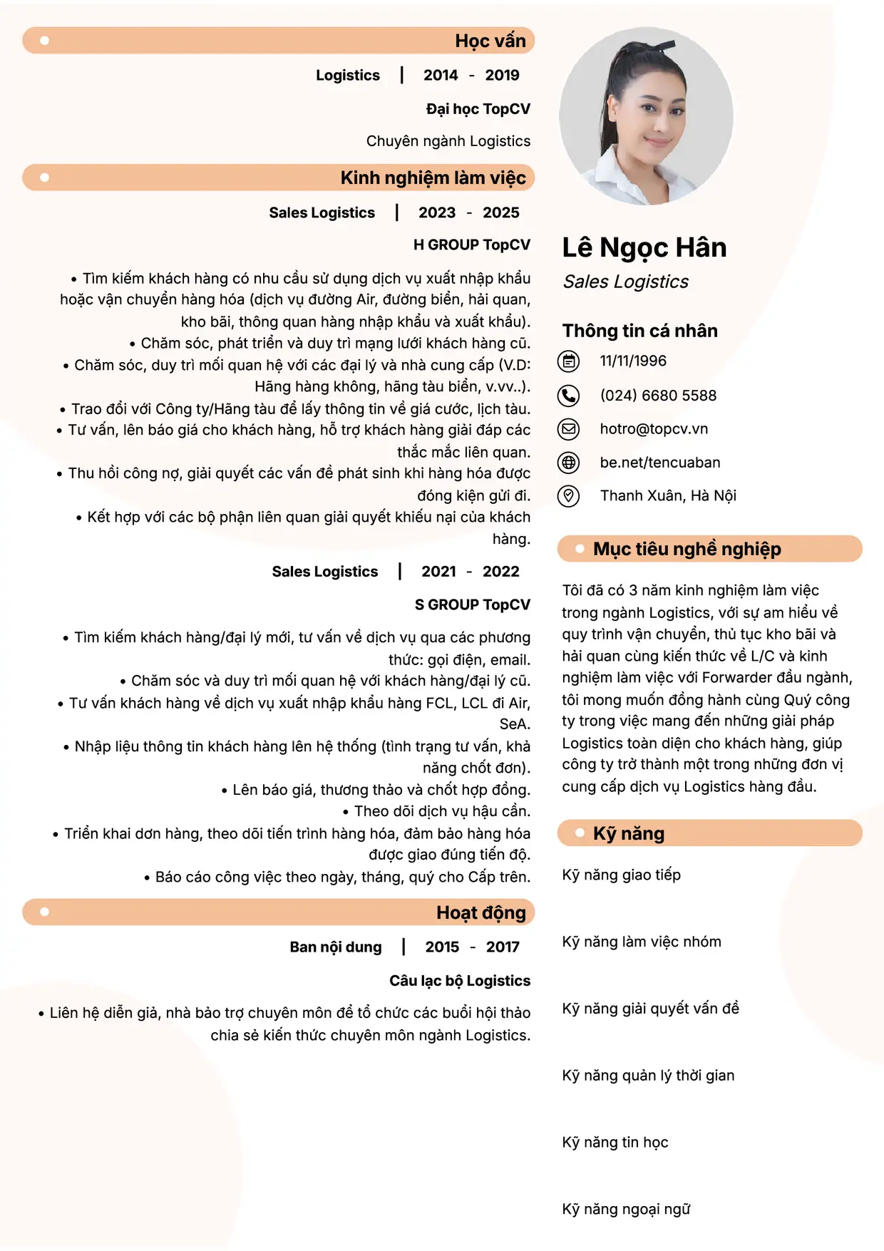 Mẫu CV xin việc Logistics Sales style Basic 5