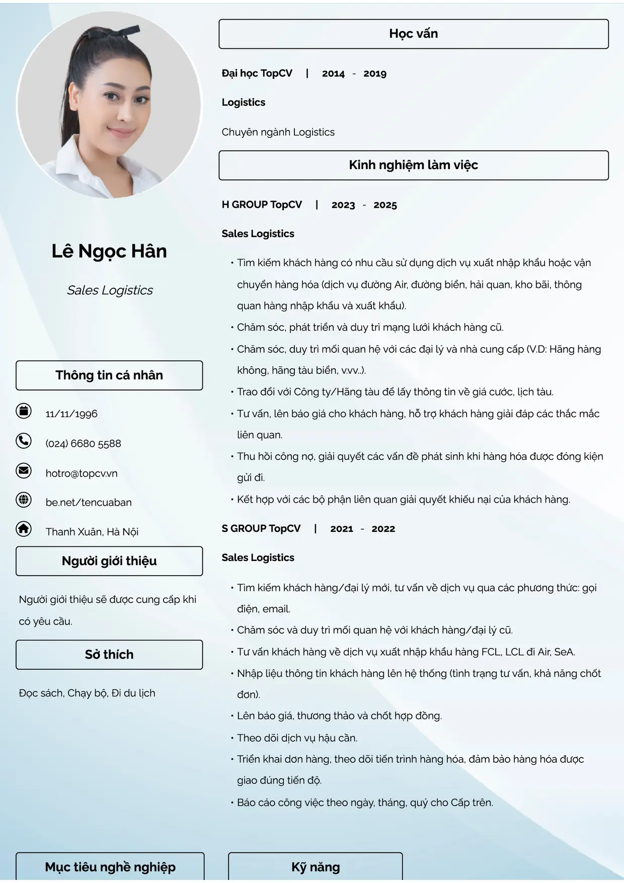 Mẫu CV xin việc Logistics Sales style Đam mê