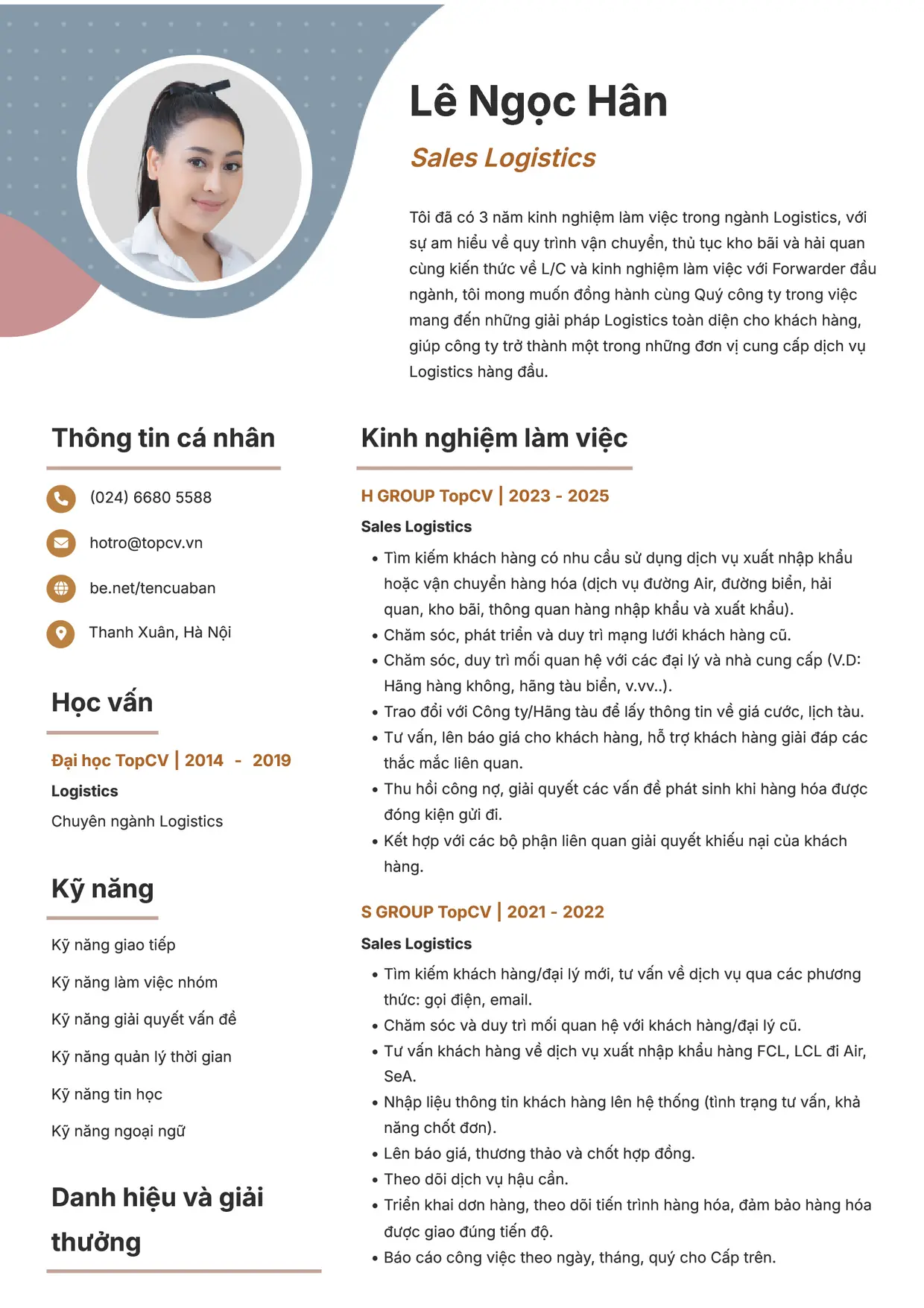Mẫu CV xin việc Logistics Sales style Sáng tạo