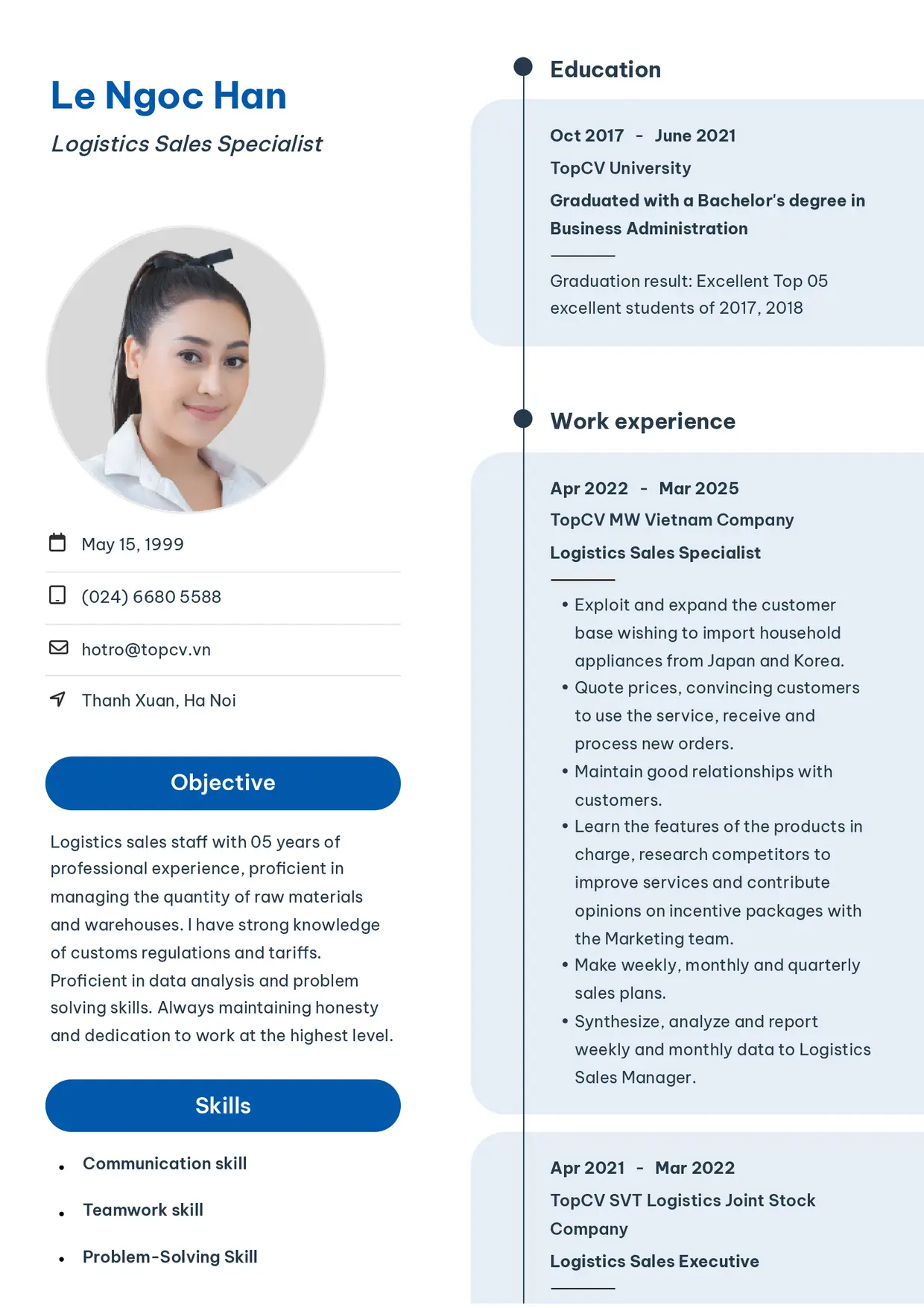 Mẫu CV xin việc Sales Logistic style Sinh viên 3