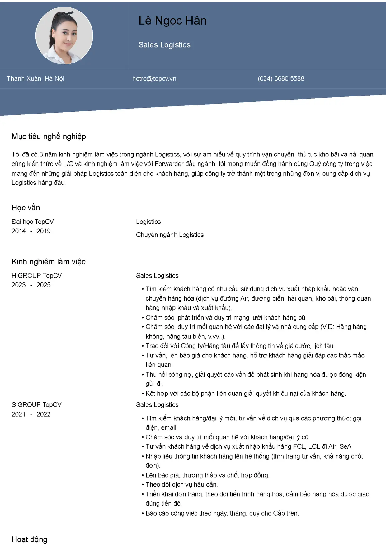 Mẫu CV xin việc Logistics Sales style Thanh Lịch 1