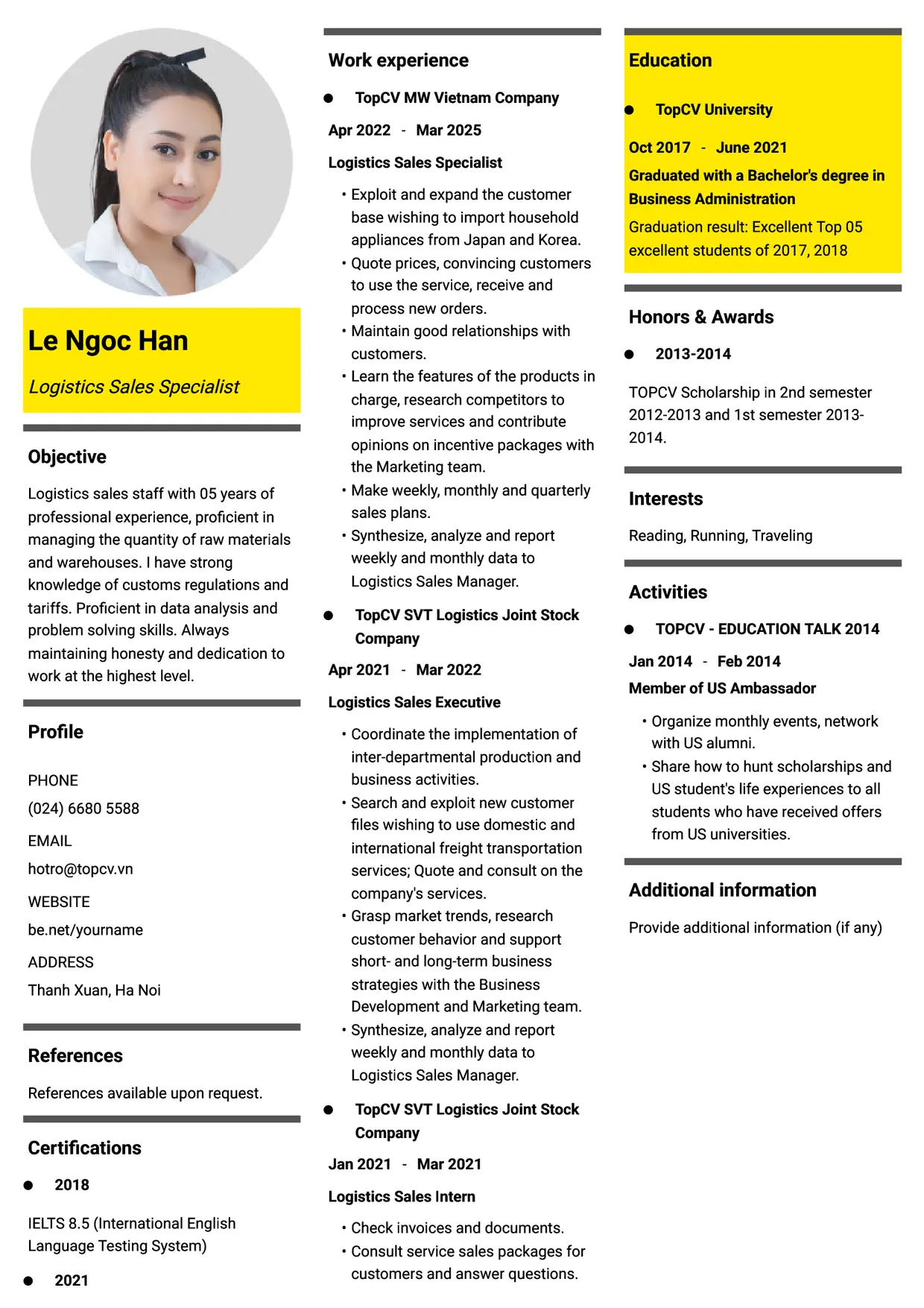 Mẫu CV xin việc Sales Logistic style Thời đại