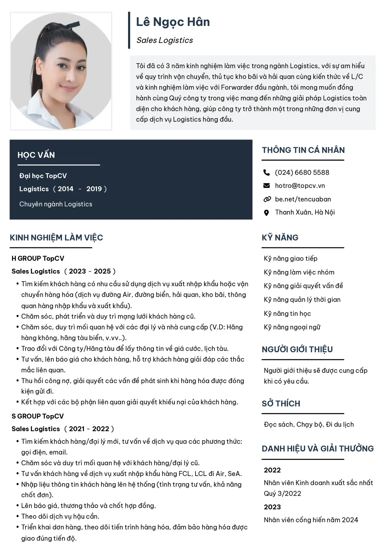 Mẫu CV xin việc Logistics Sales style Tối giản 2