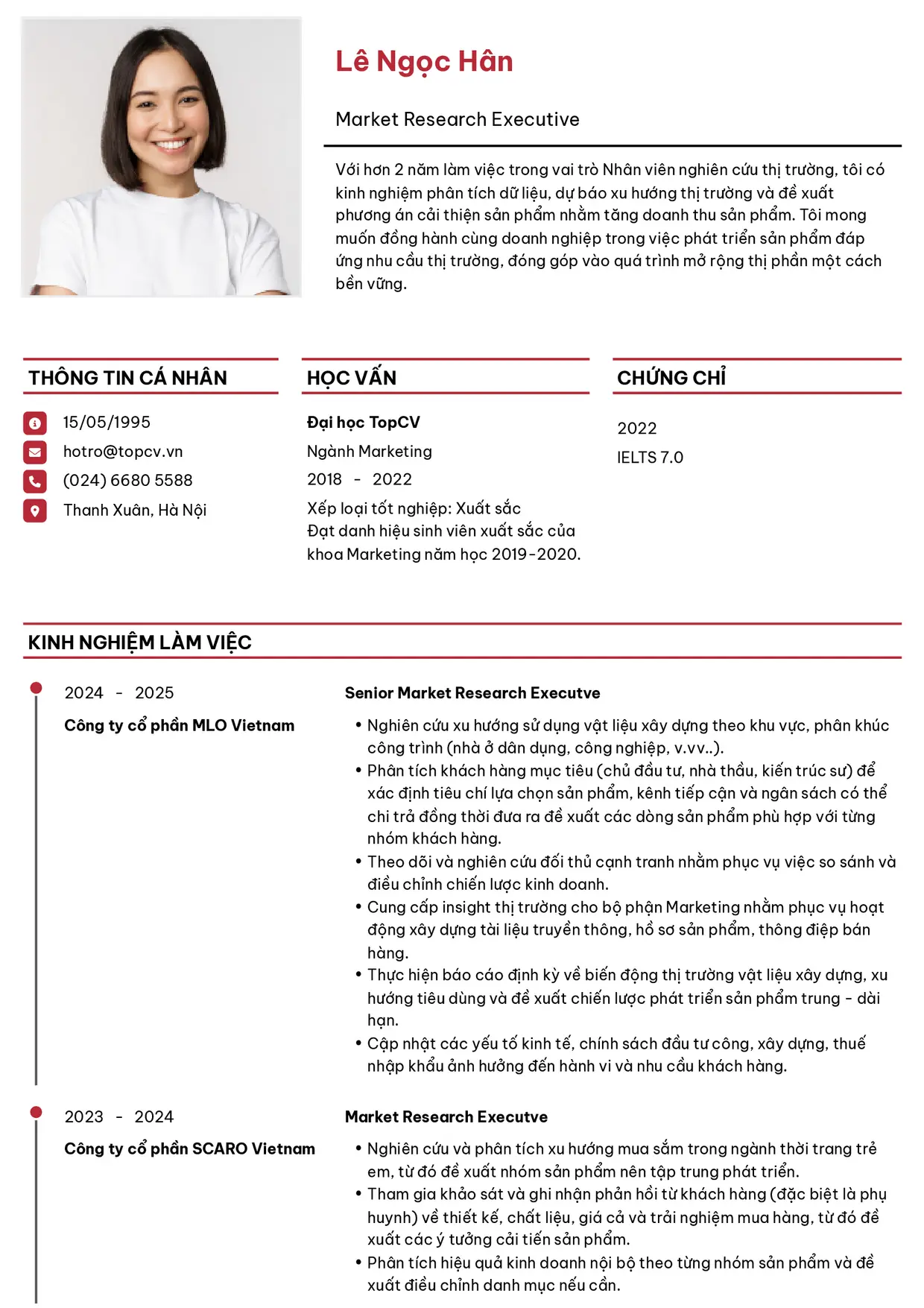 Mẫu CV xin việc Market Research style Thanh lịch