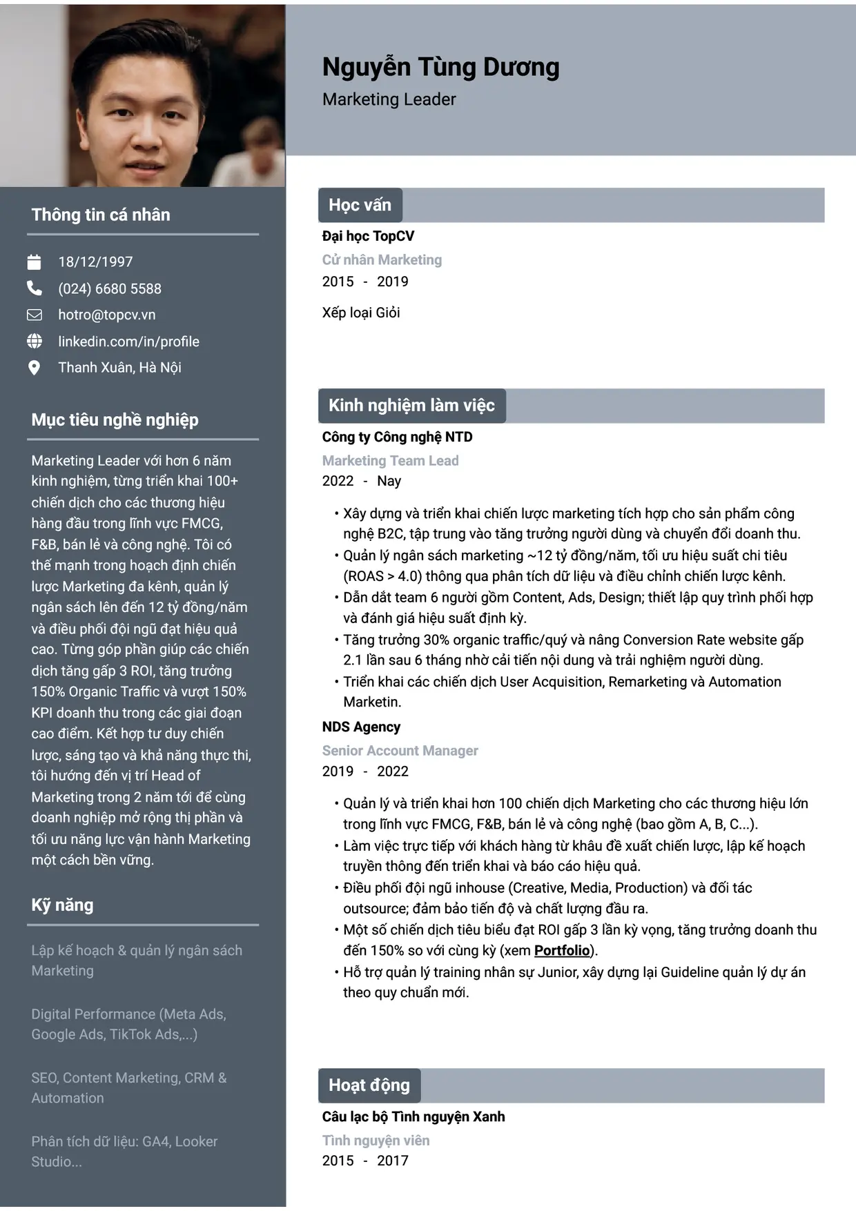 Mẫu CV xin việc Marketing Leader style Basic 1