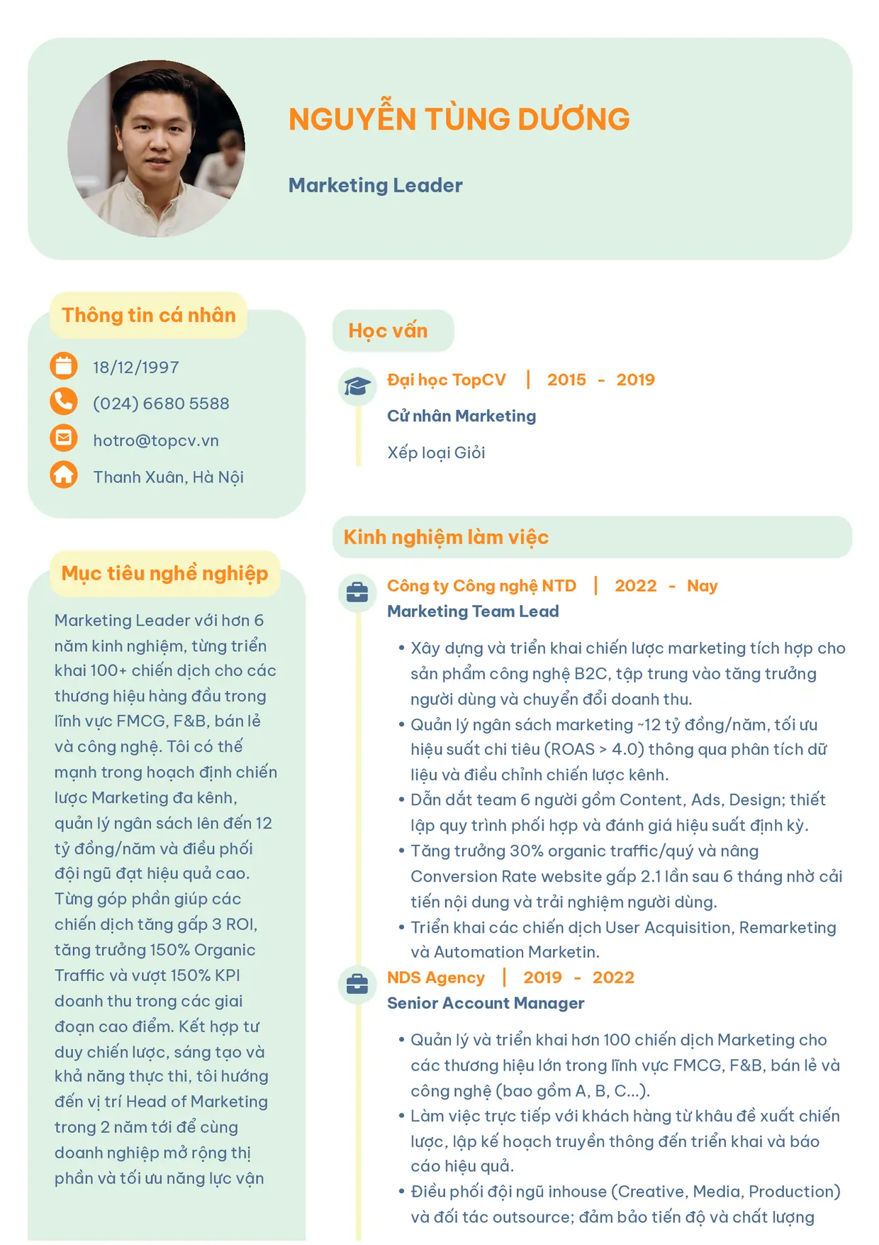 Mẫu CV xin việc Marketing Leader style Basic 3