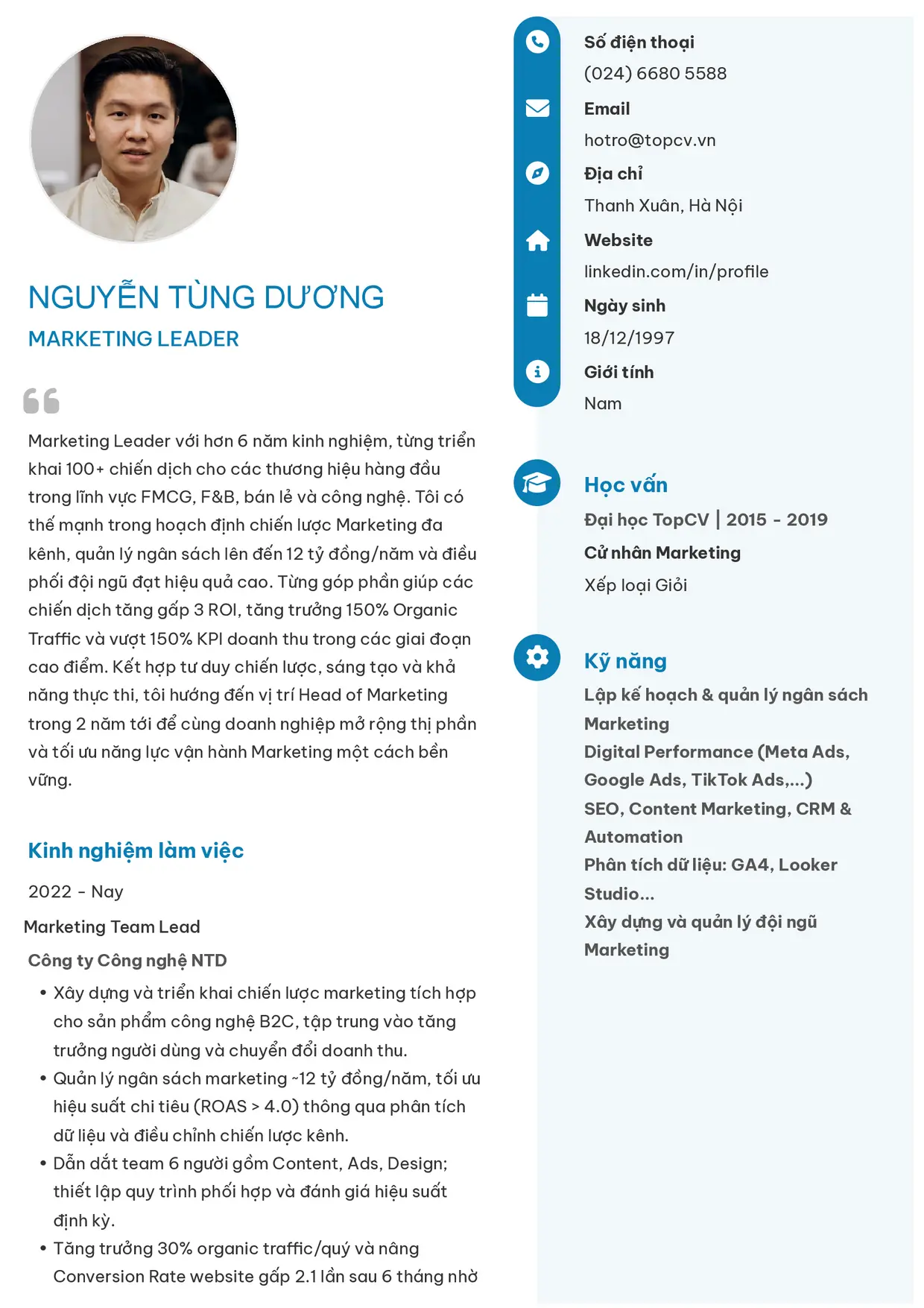 Mẫu CV xin việc Marketing Leader style Basic 4