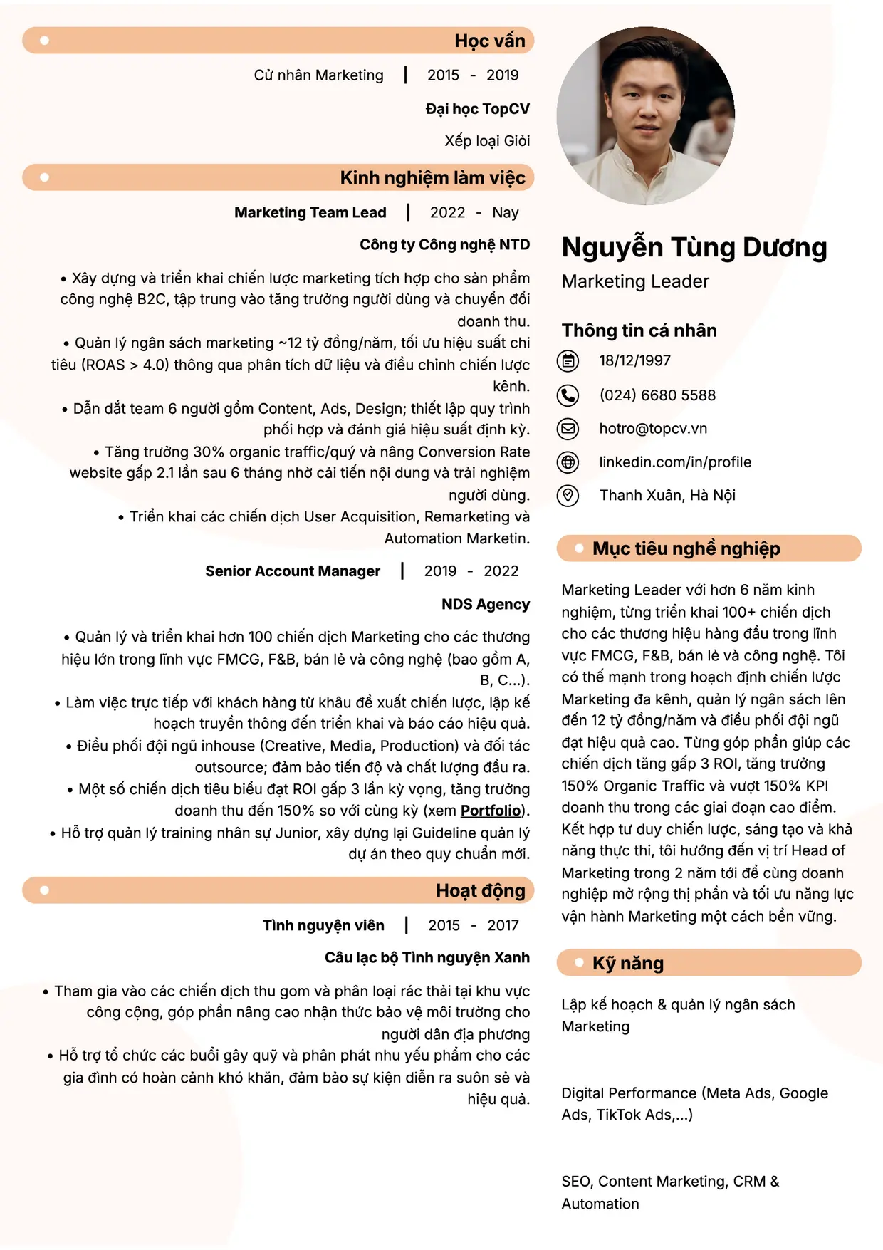 Mẫu CV xin việc Marketing Leader style Basic 5