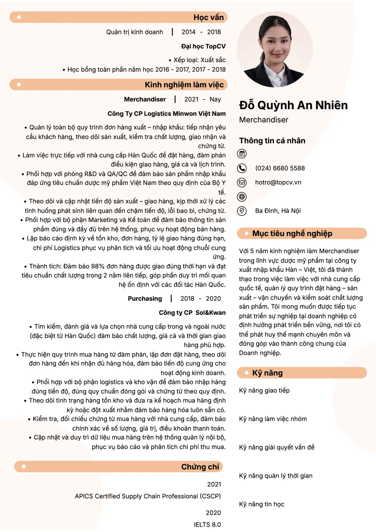 Mẫu CV xin việc Merchandiser style Basic 5