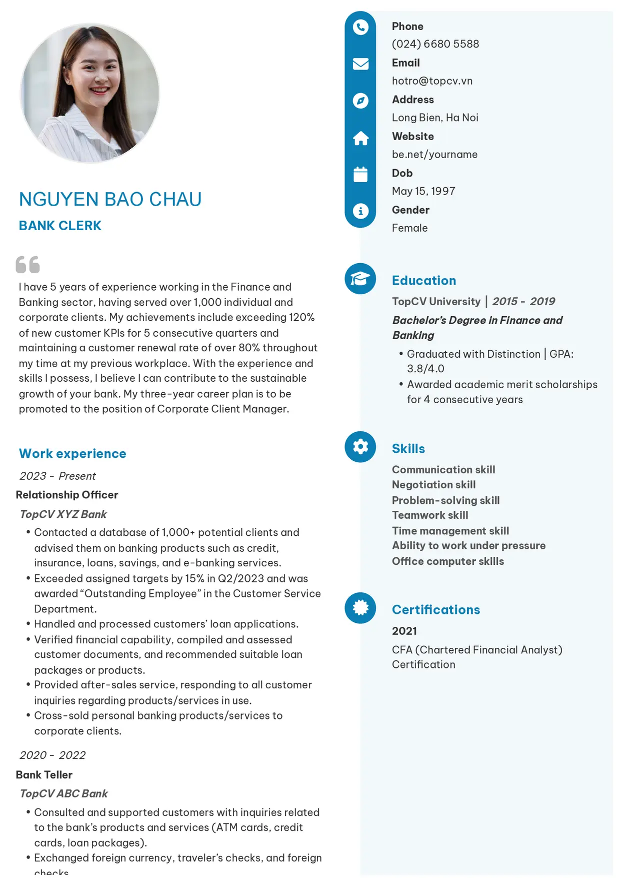 Mẫu CV xin việc Ngân hàng style Basic 4
