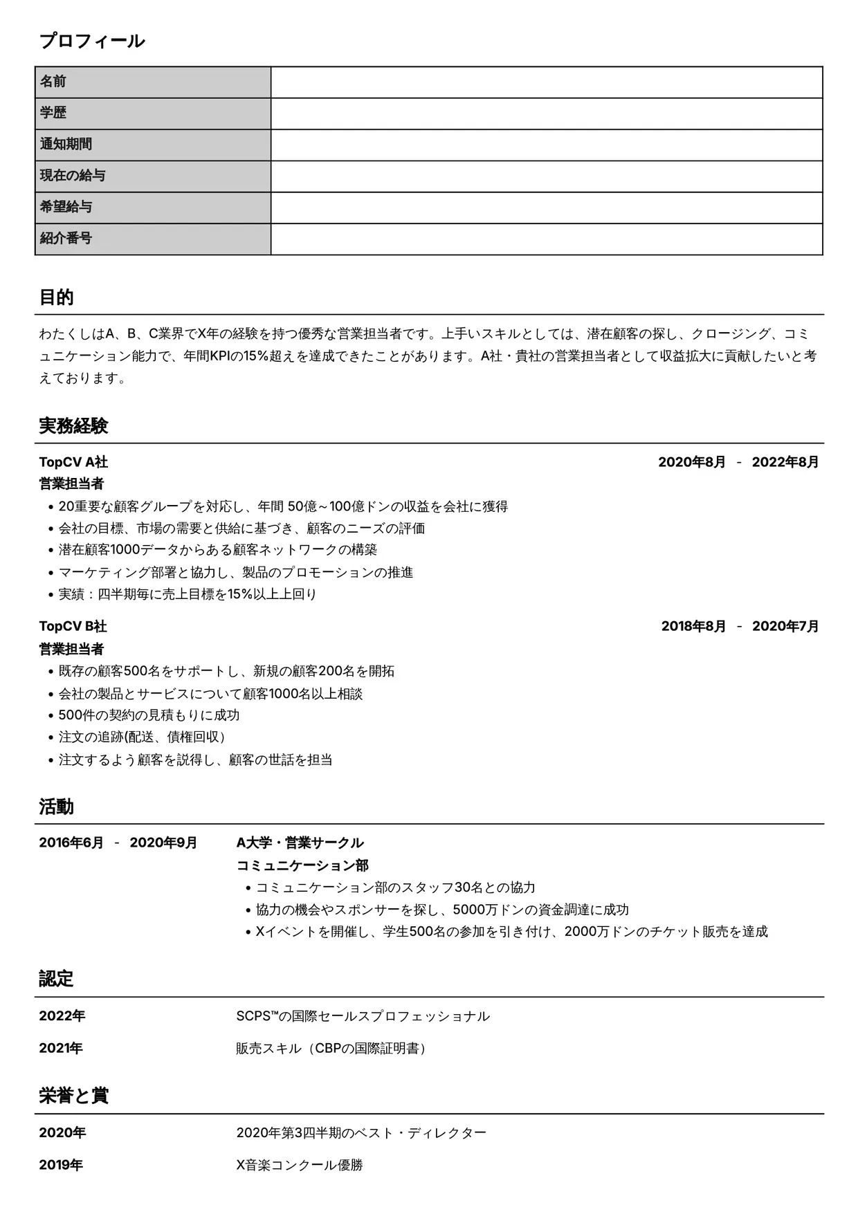 Mẫu CV xin việc Nhân viên bán hàng style Headhunt