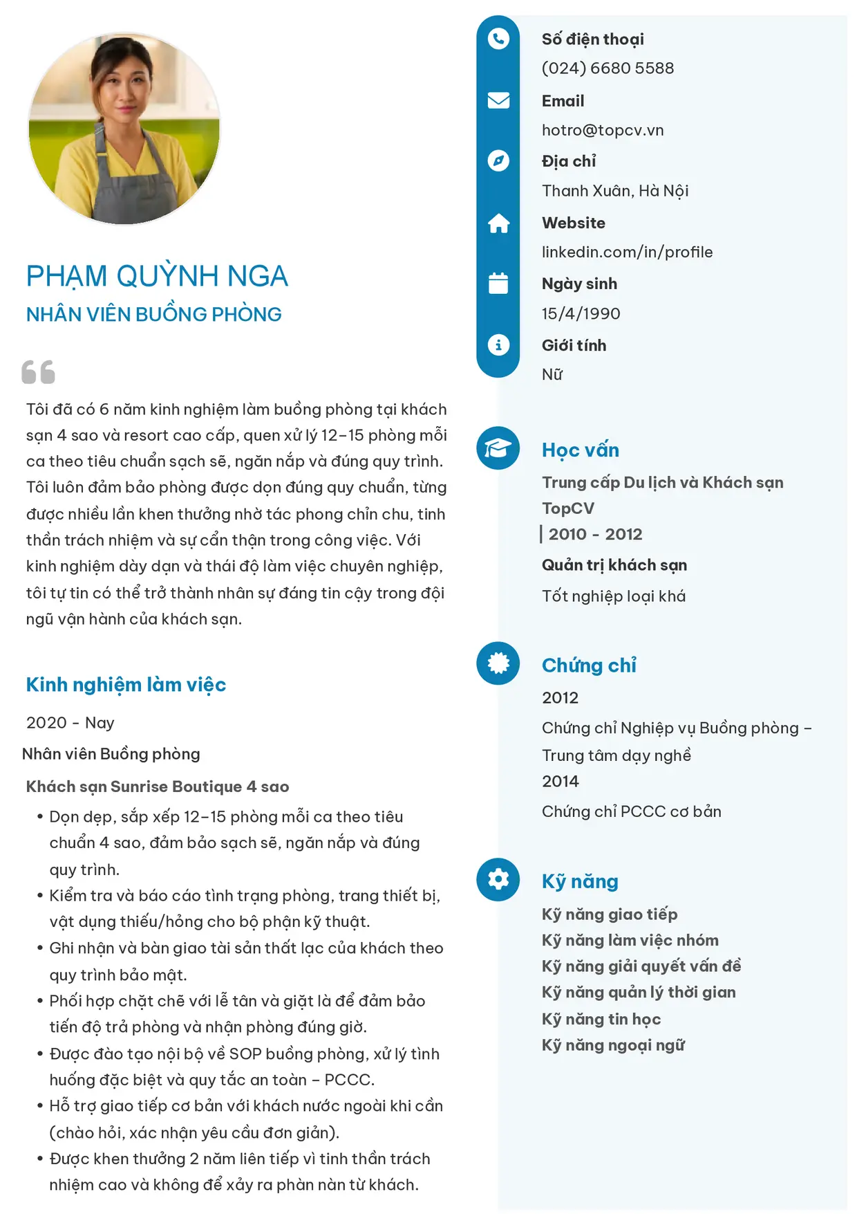 Mẫu CV Nhân viên buồng phòng style Basic 4