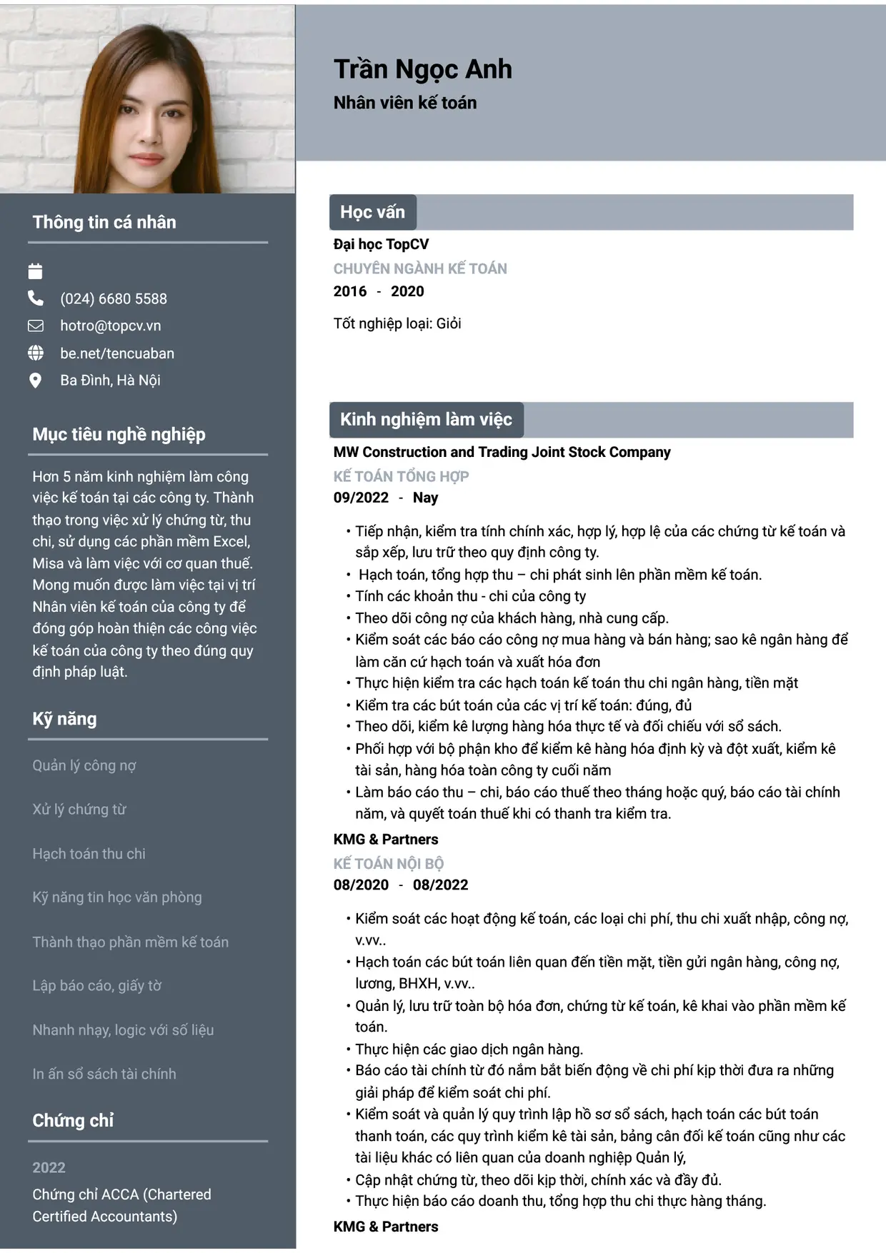 Mẫu CV Nhân viên kế toán style Basic 1