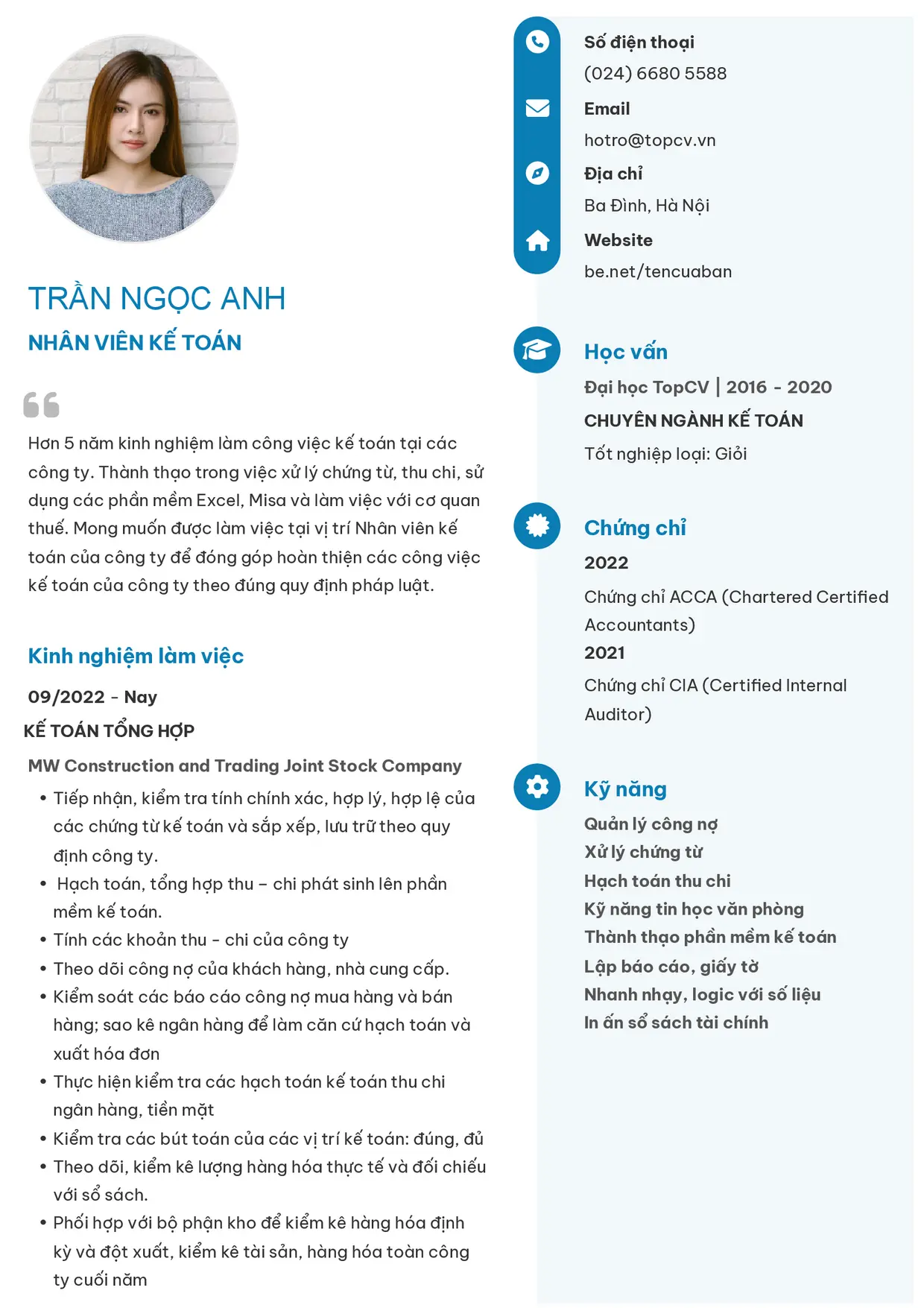 Mẫu CV Nhân viên kế toán style Basic 4