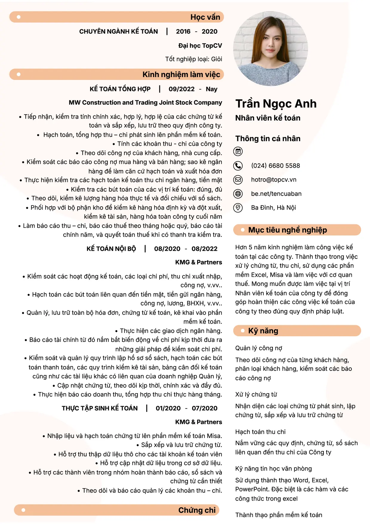 Mẫu CV Nhân viên kế toán style Basic 5