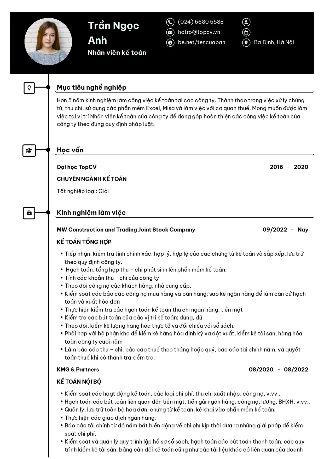 Mẫu CV Nhân viên kế toán style Cao Cấp
