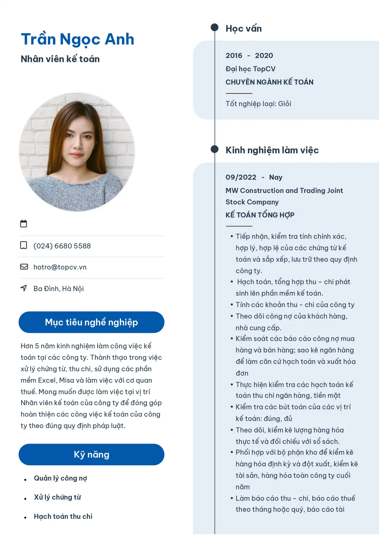 Mẫu CV Nhân viên kế toán style Sinh viên 3