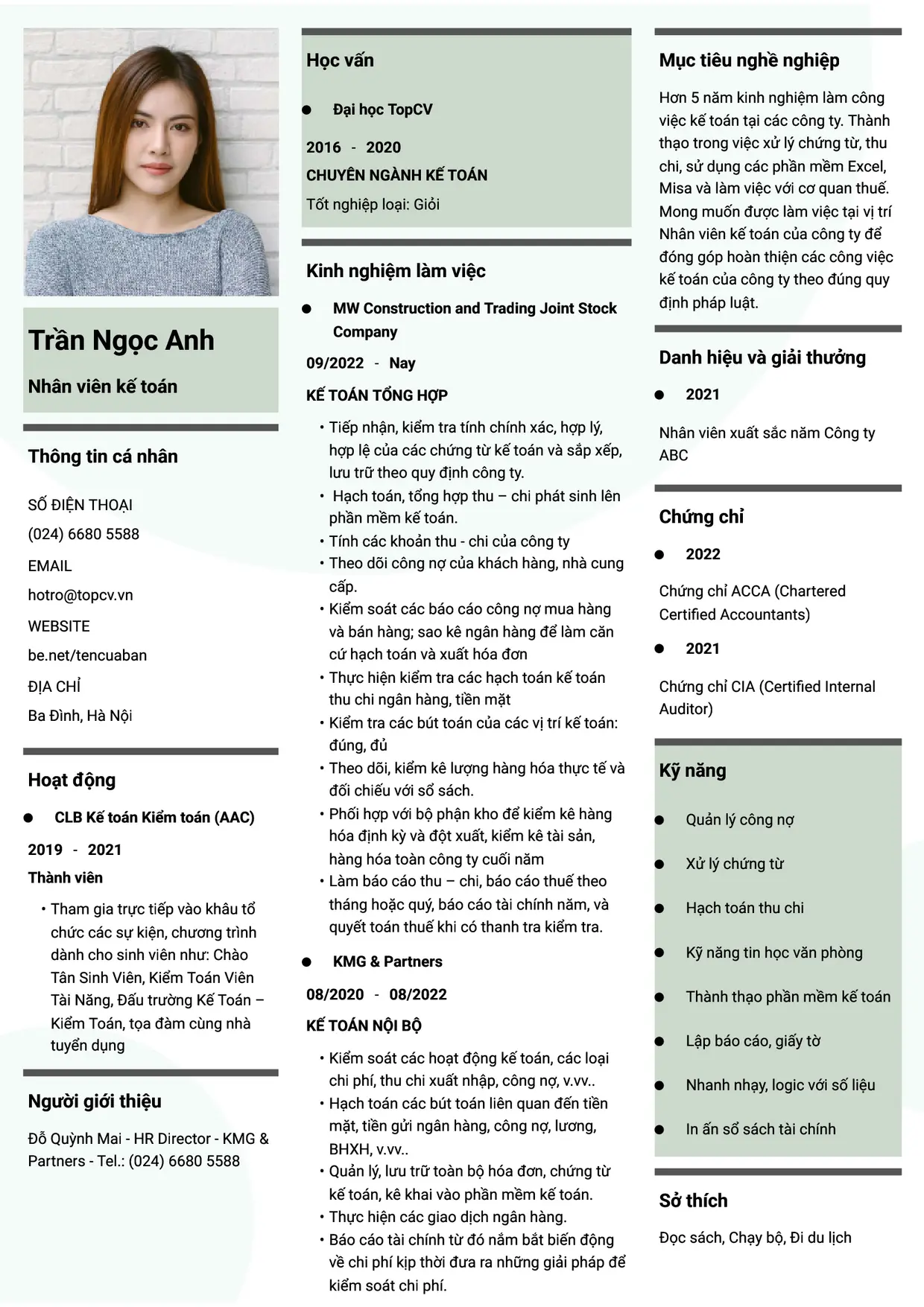 Mẫu CV Nhân viên kế toán style Thời đại