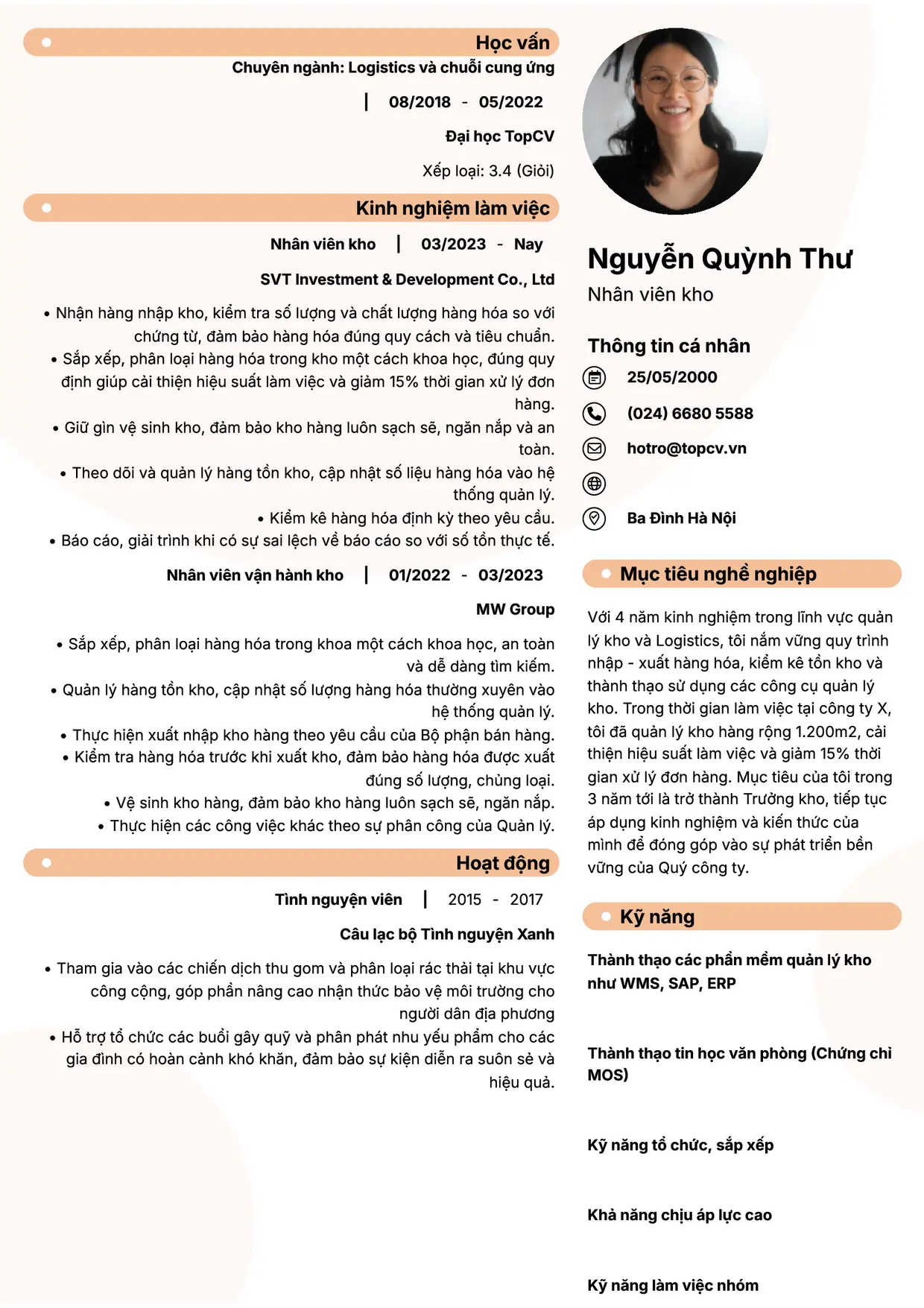 Mẫu CV xin việc Nhân viên kho style Basic 5