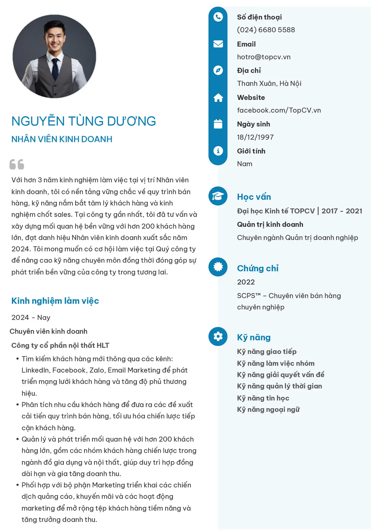 Mẫu CV xin việc Nhân viên kinh doanh style Basic 4