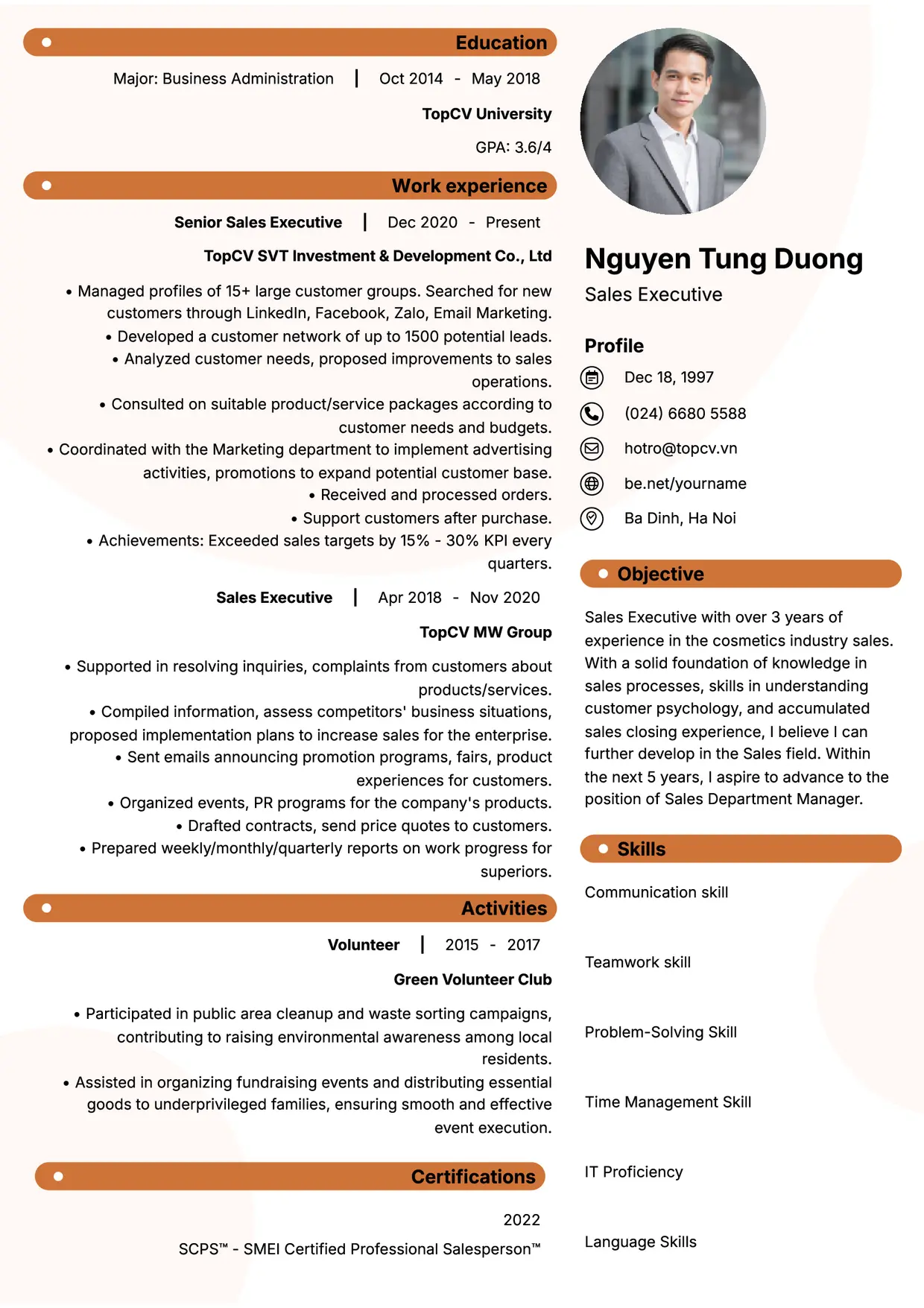 Mẫu CV xin việc Nhân viên kinh doanh style Basic 5