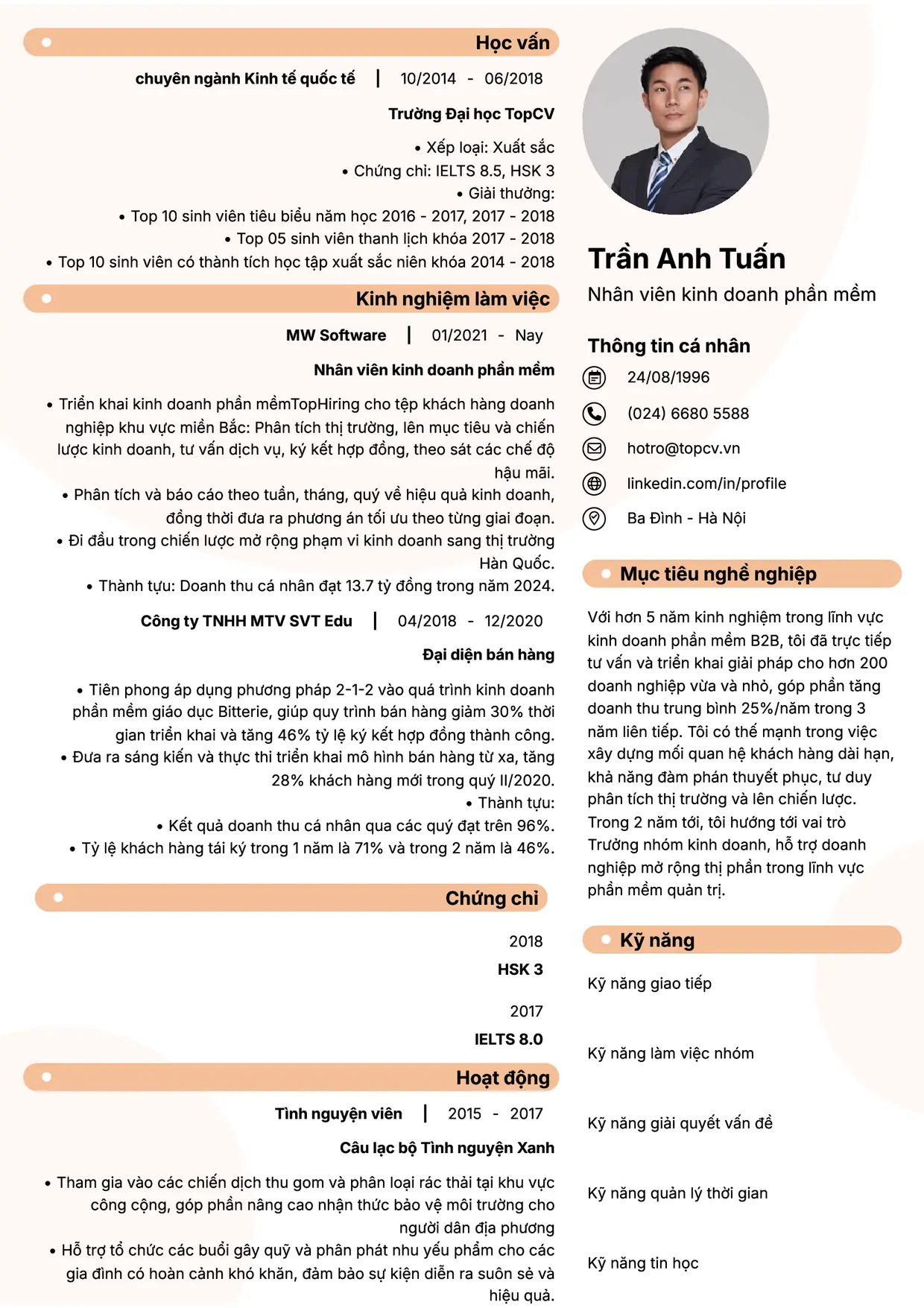 Mẫu CV xin việc Kinh doanh phần mềm style Basic 5