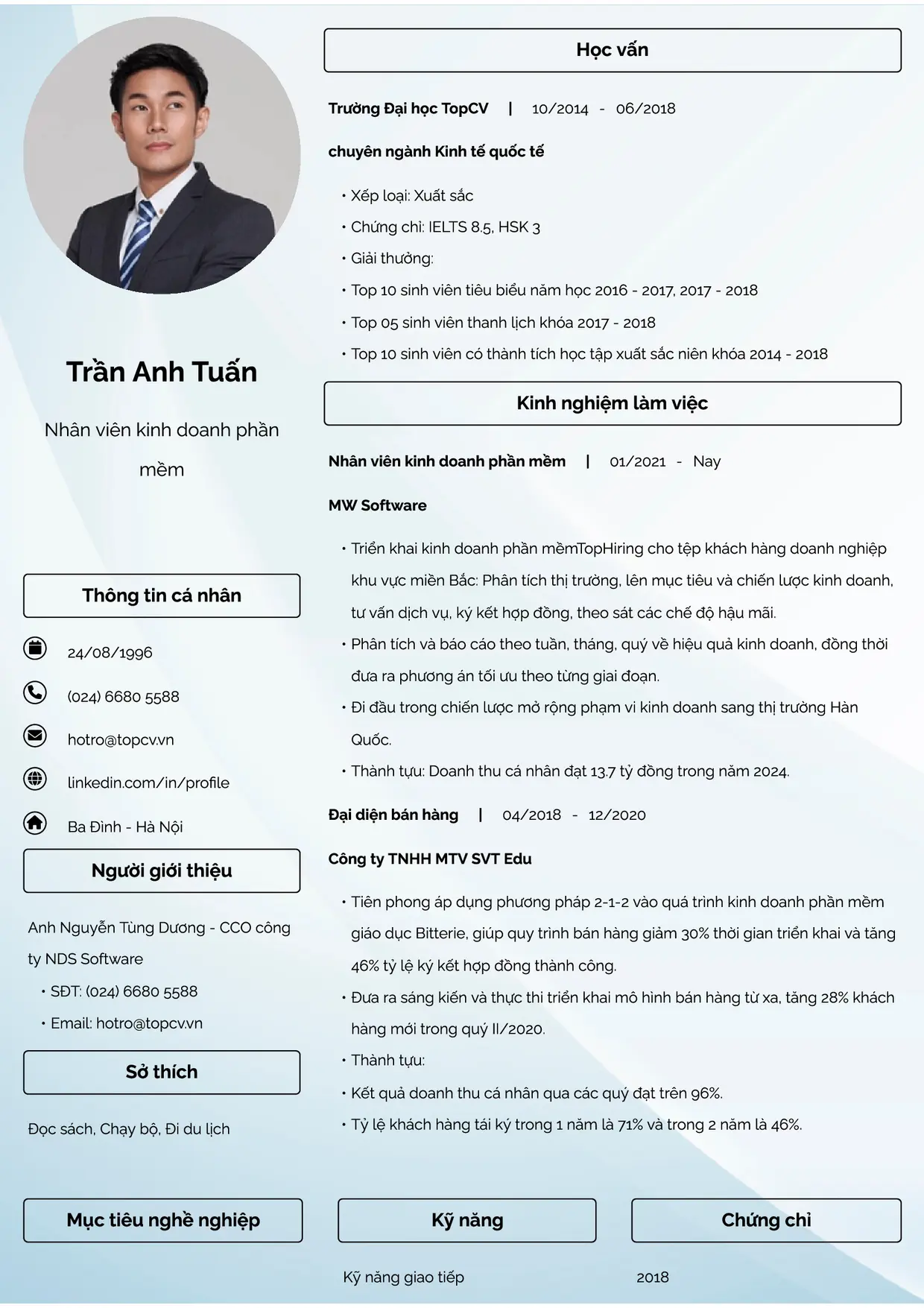 Mẫu CV xin việc Kinh doanh phần mềm style Đam mê