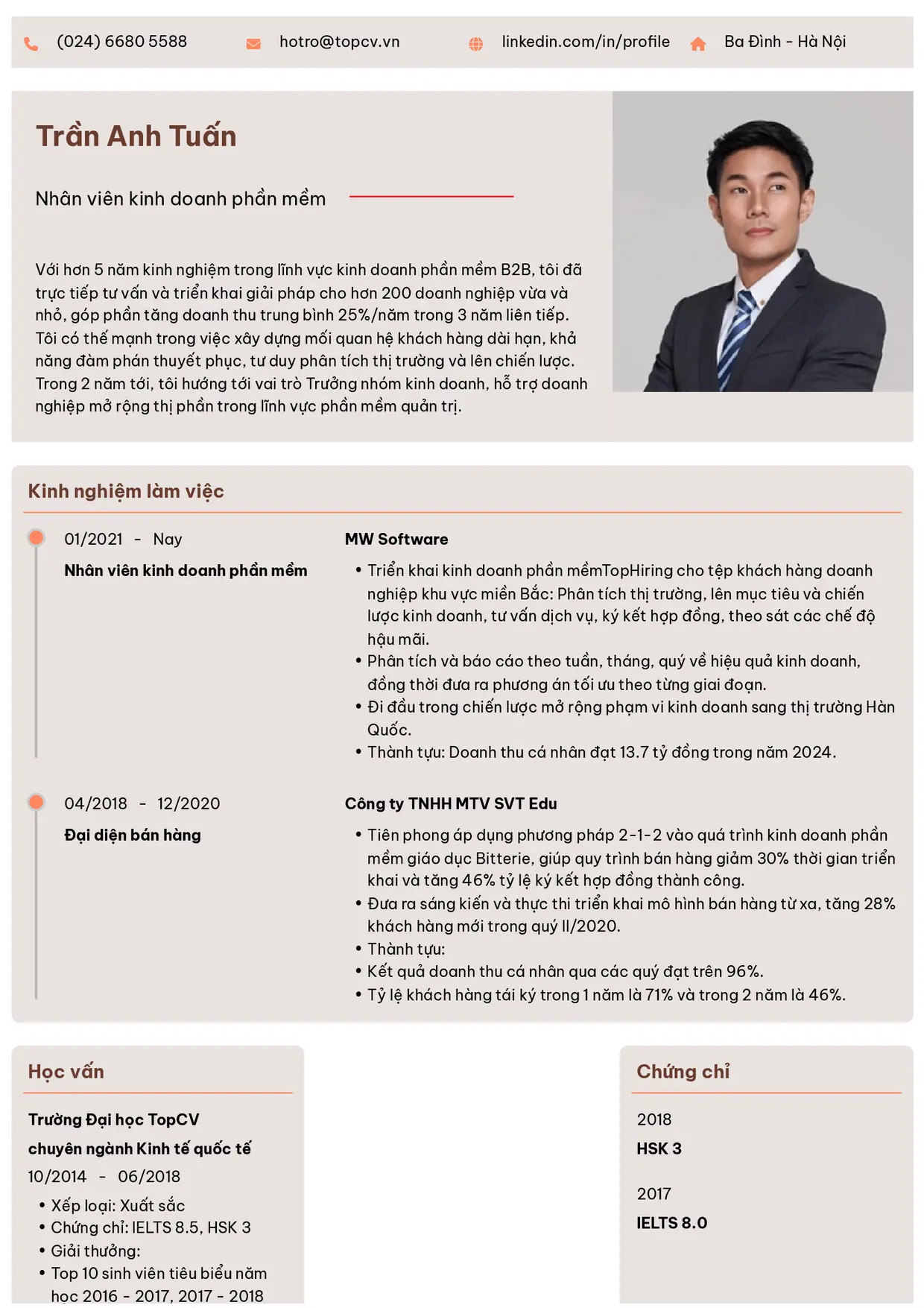Mẫu CV xin việc Kinh doanh phần mềm style Trang trọng