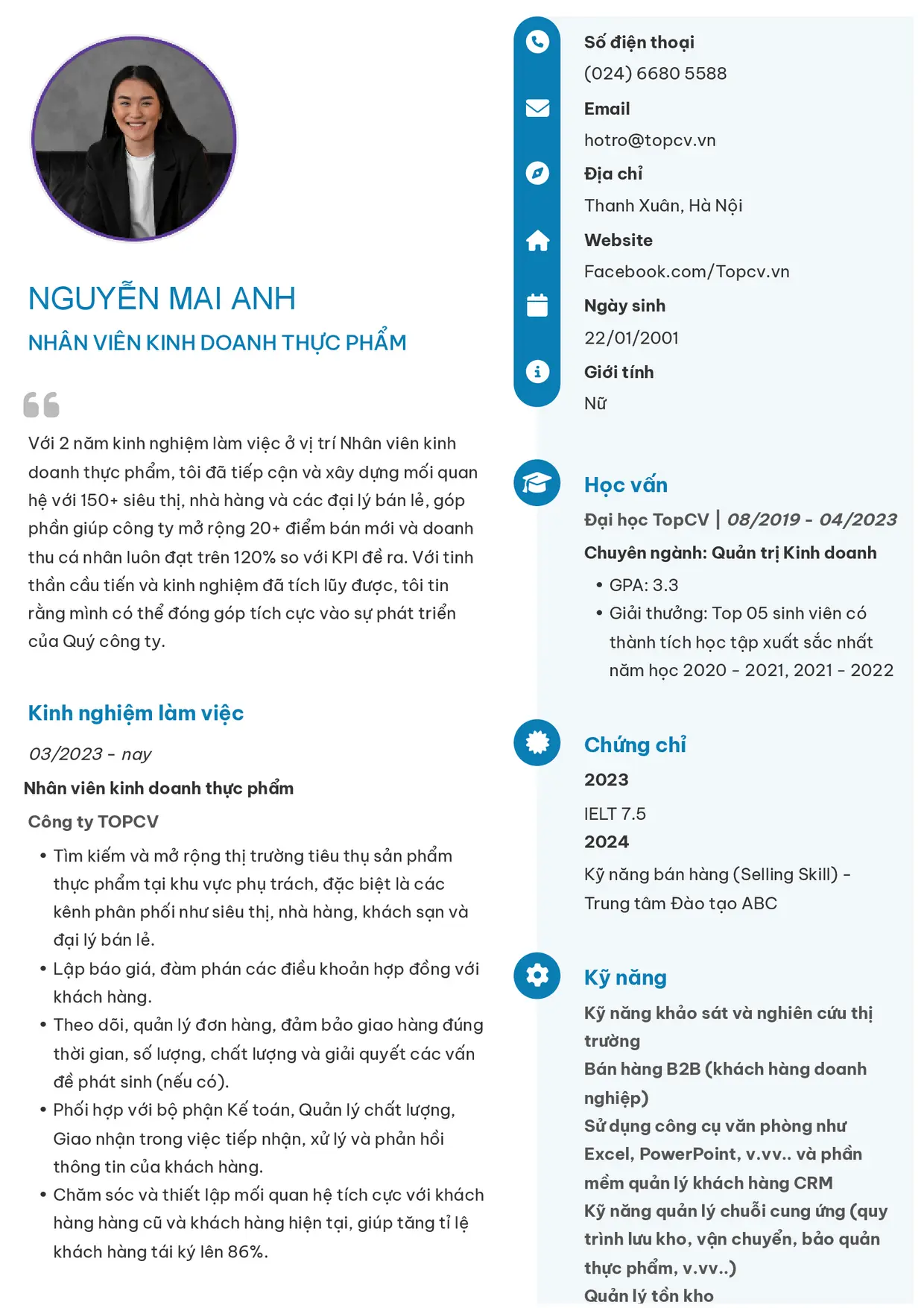 Mẫu CV xin việc Kinh doanh thực phẩm style Basic 4