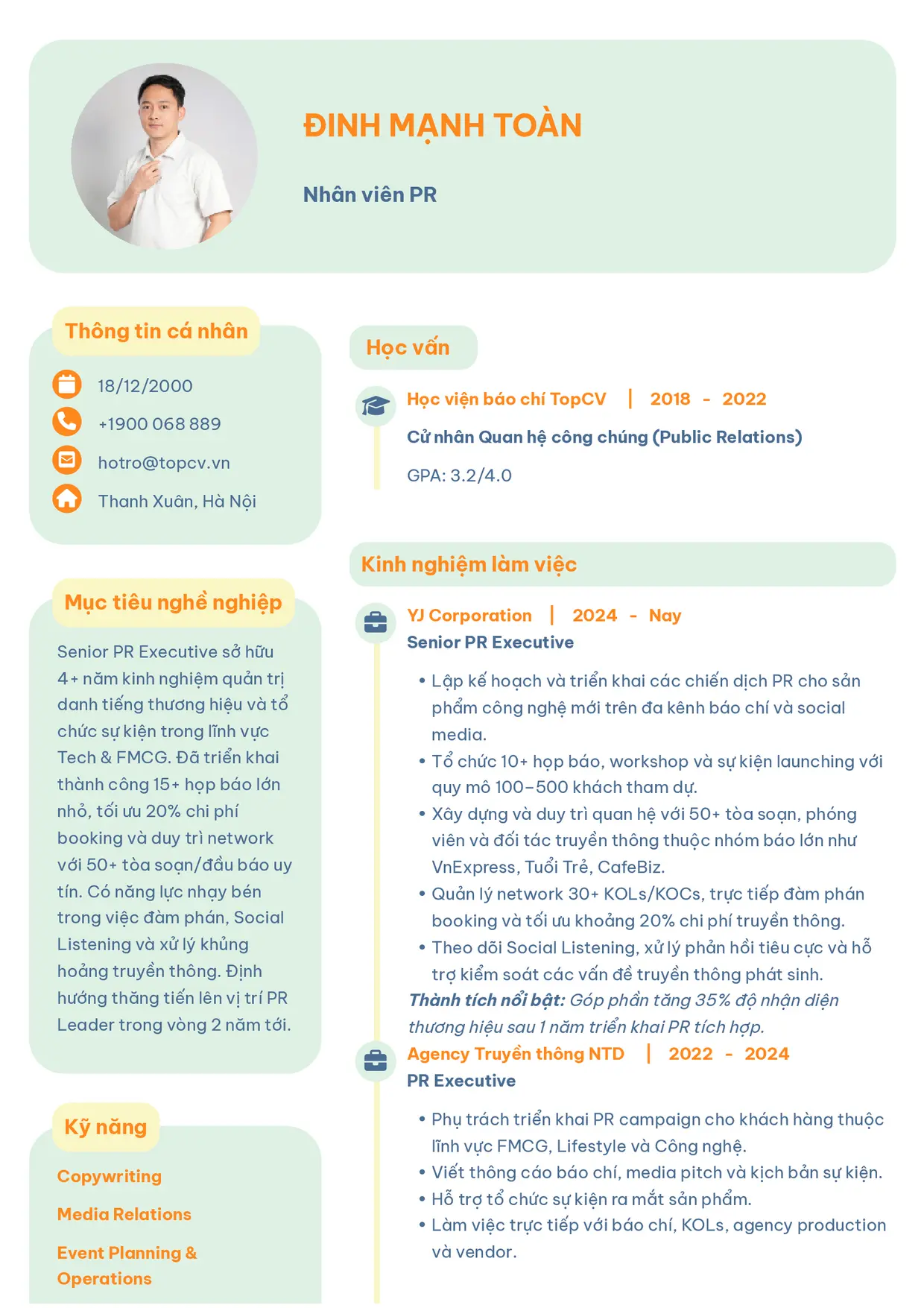 Mẫu CV xin việc Nhân viên PR style Basic 3
