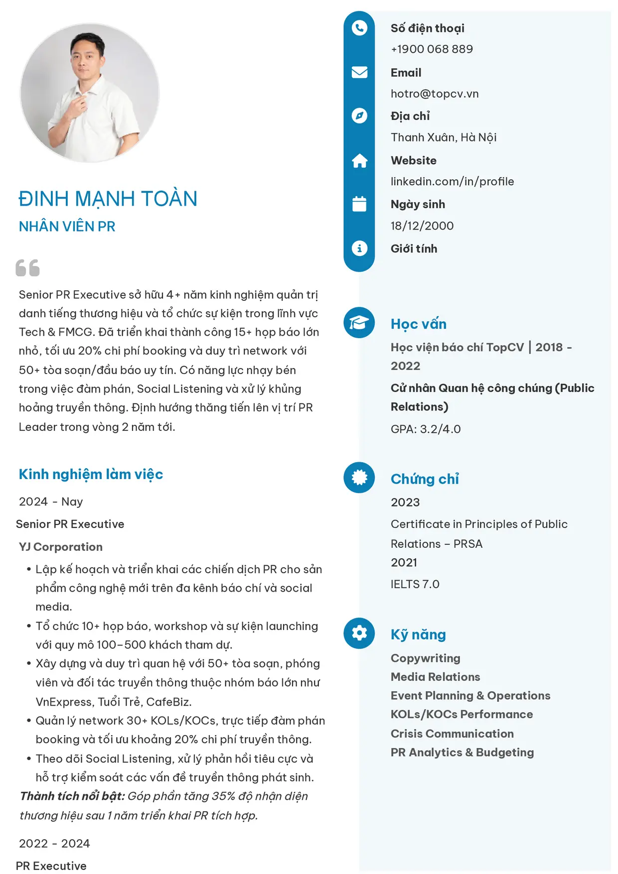 Mẫu CV xin việc Nhân viên PR style Basic 4