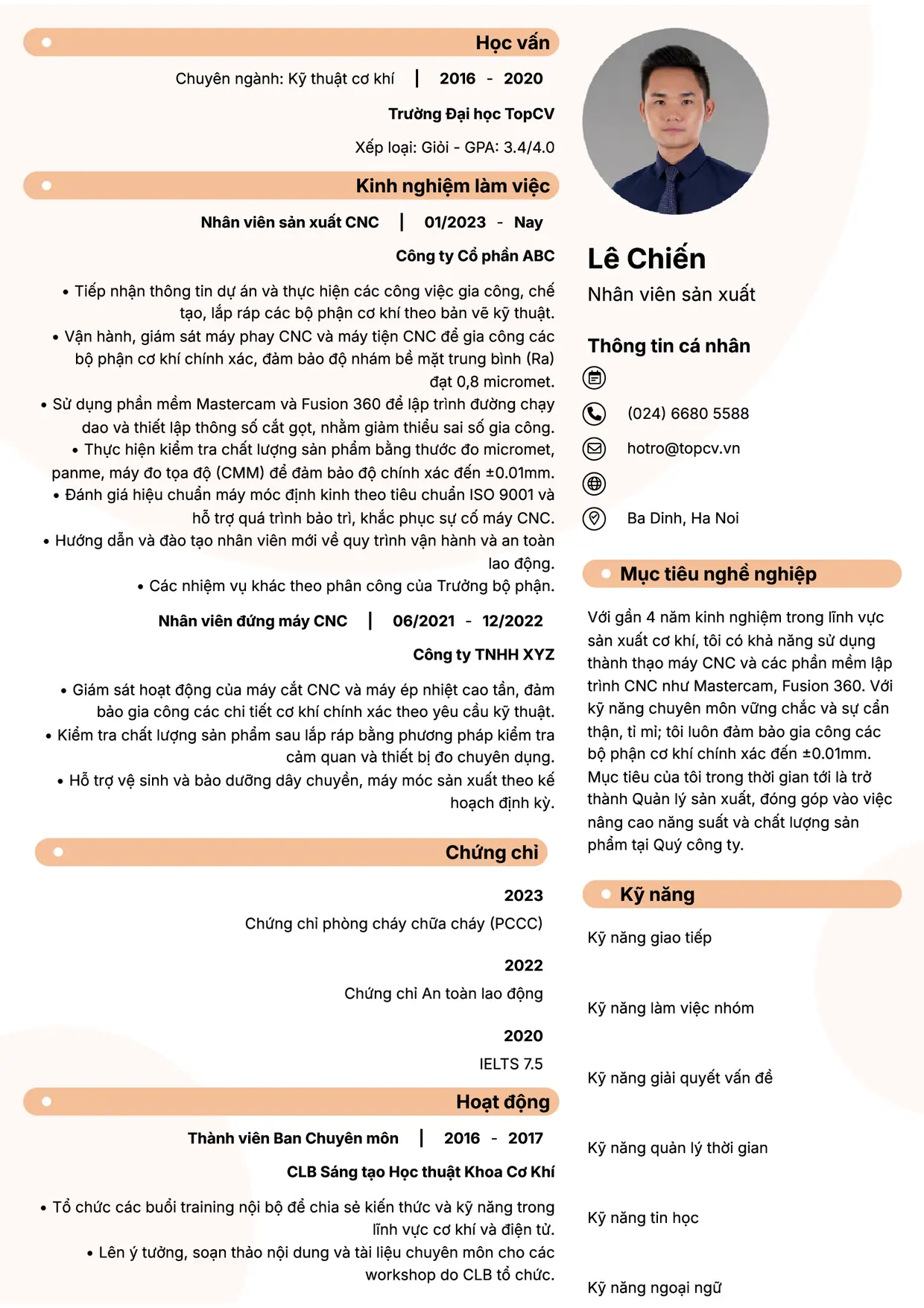 Mẫu CV Nhân viên sản xuất style Basic 5