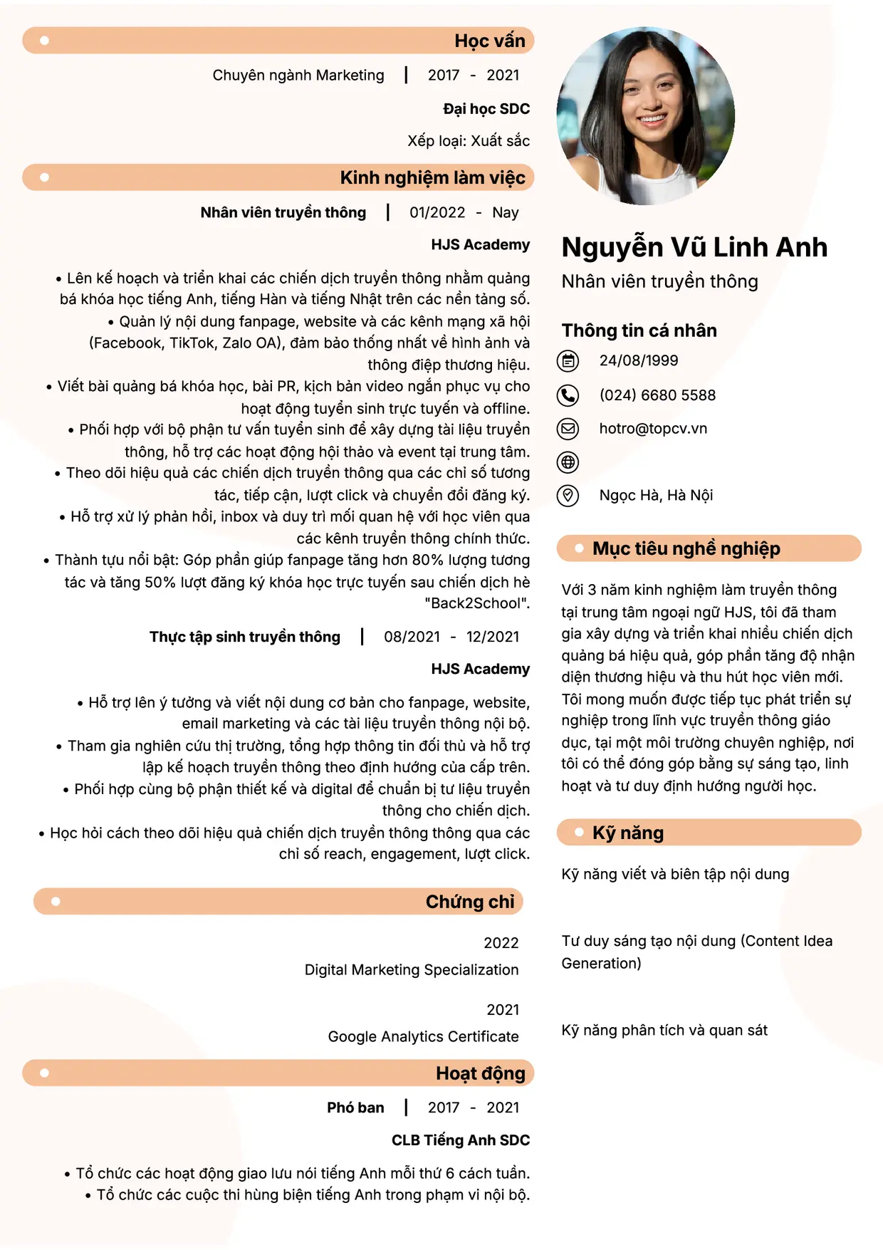 Mẫu CV Nhân viên truyền thông style Basic 5
