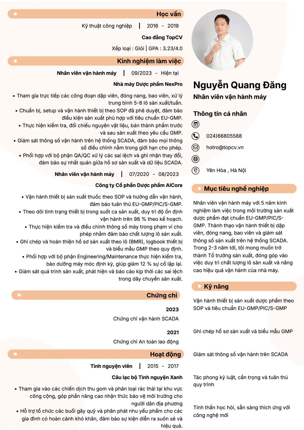 Mẫu CV xin việc Nhân viên vận hành máy style Basic 5