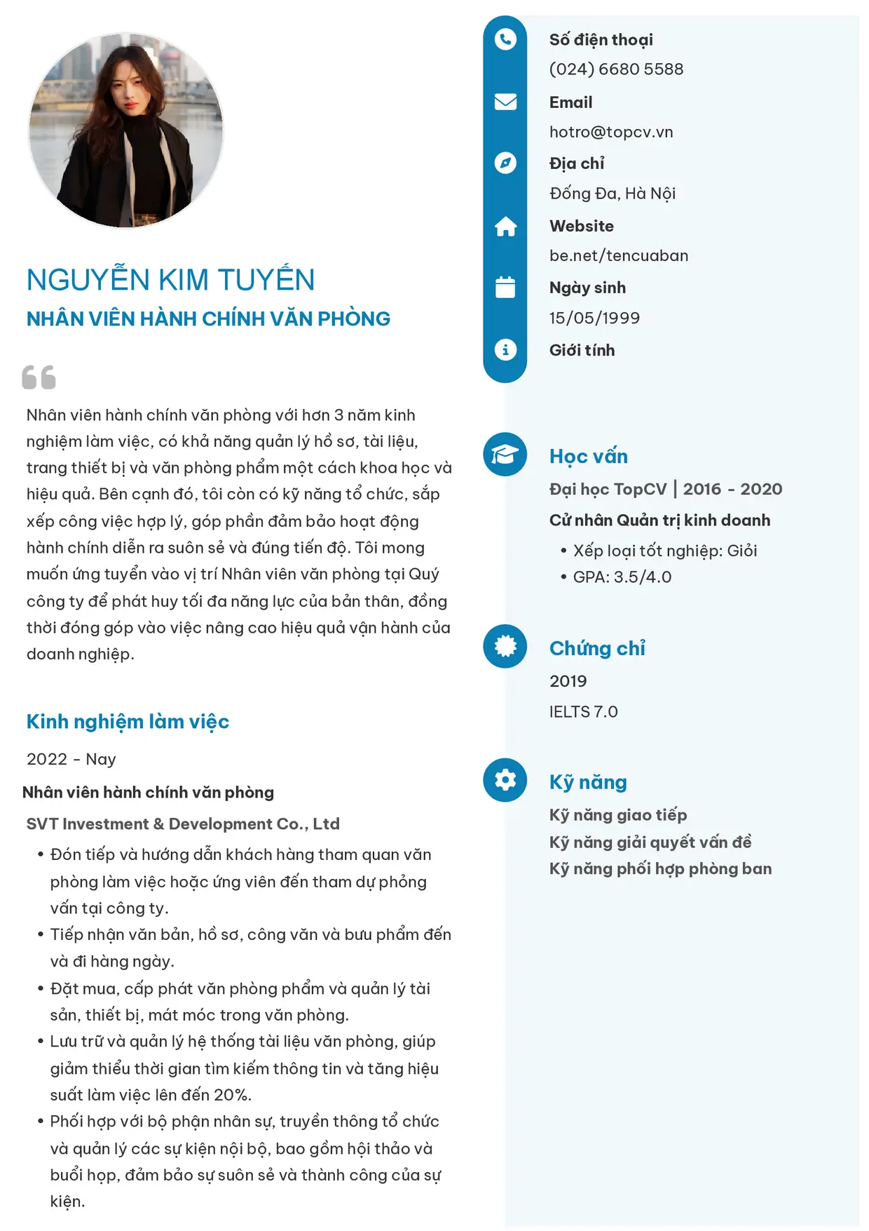 Mẫu CV xin việc Nhân viên văn phòng style Basic 4
