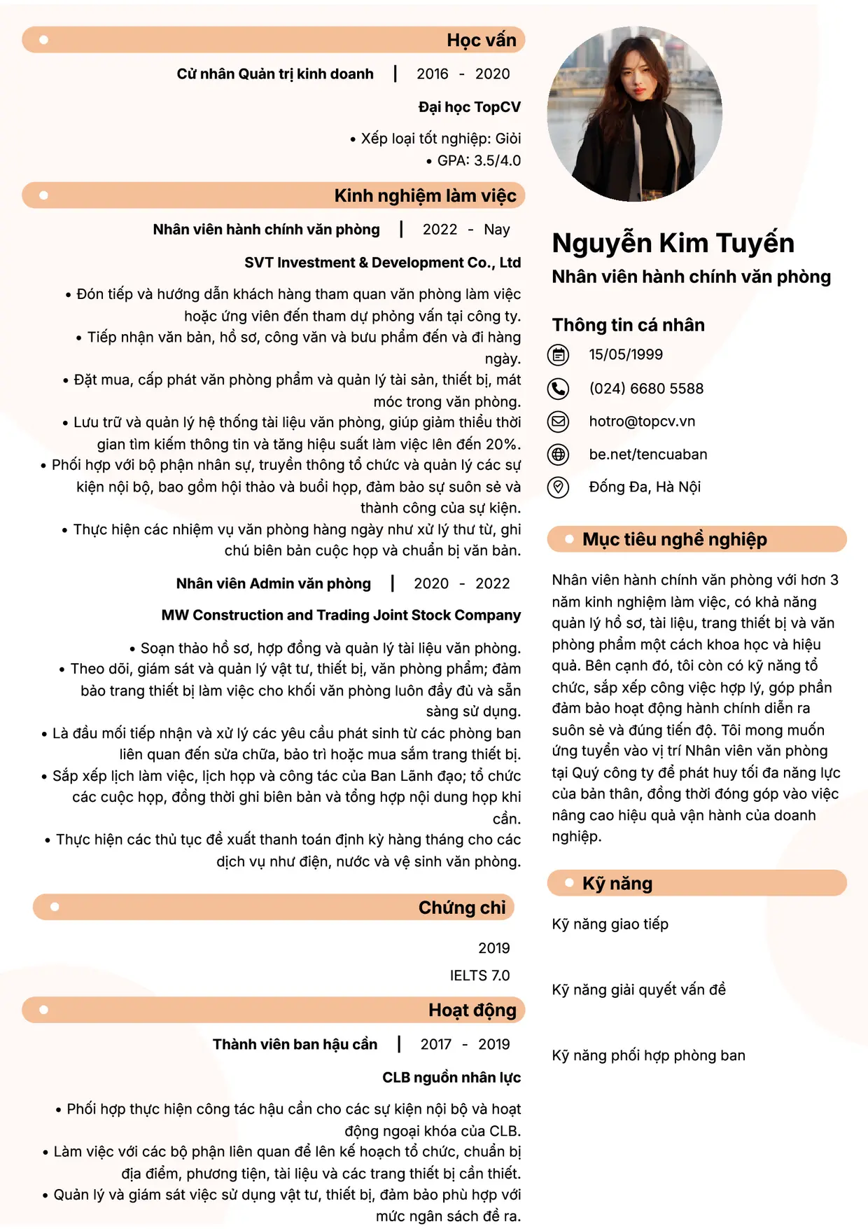 Mẫu CV xin việc Nhân viên văn phòng style Basic 5