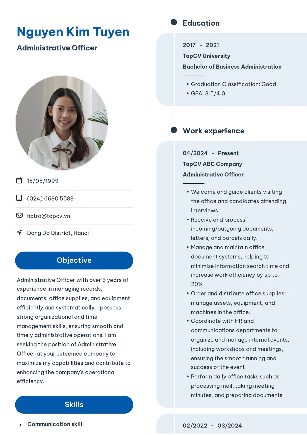 Mẫu CV xin việc Nhân viên văn phòng style Sinh viên 3