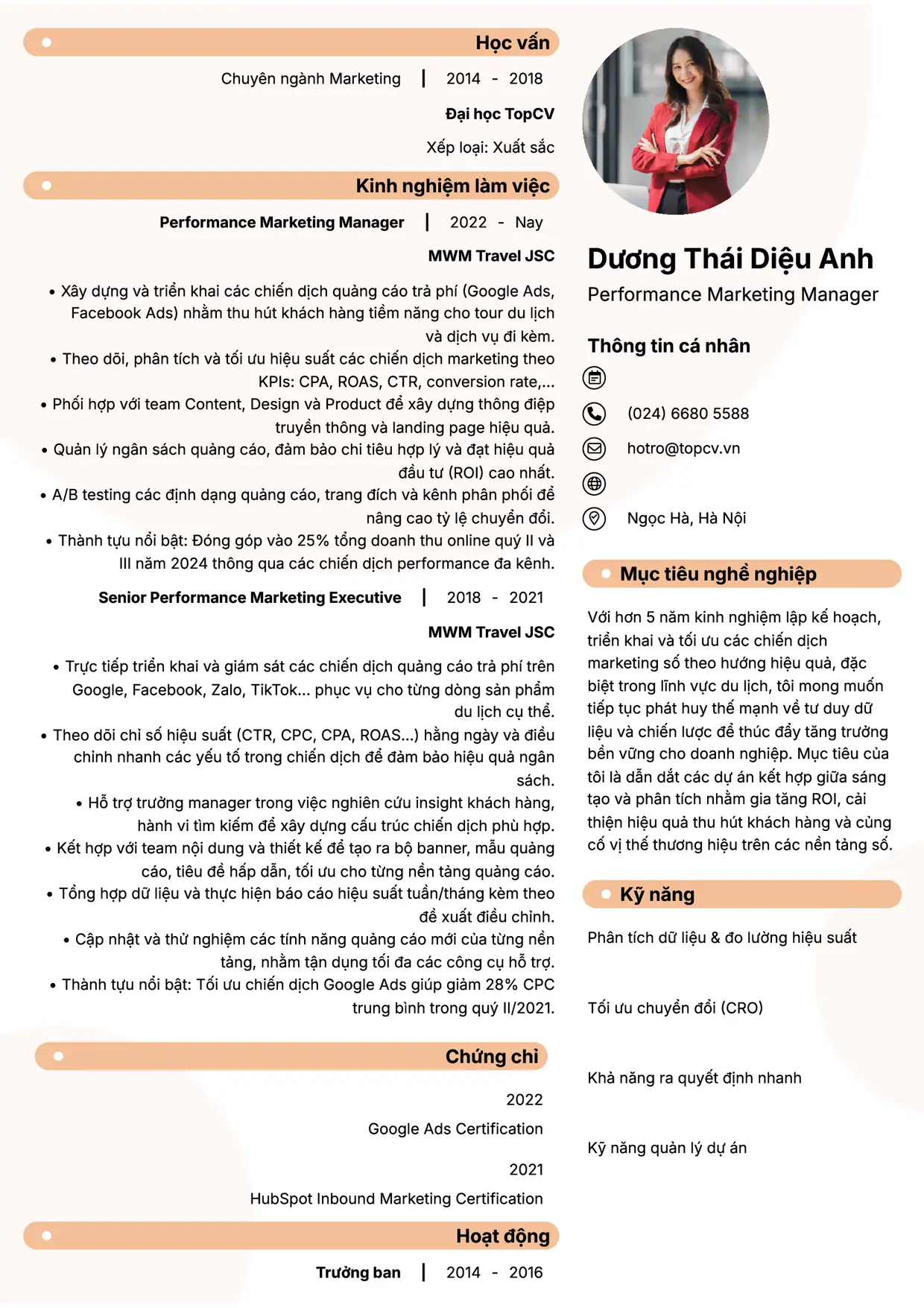 Mẫu CV xin việc Performance Marketing Manager style Basic 5