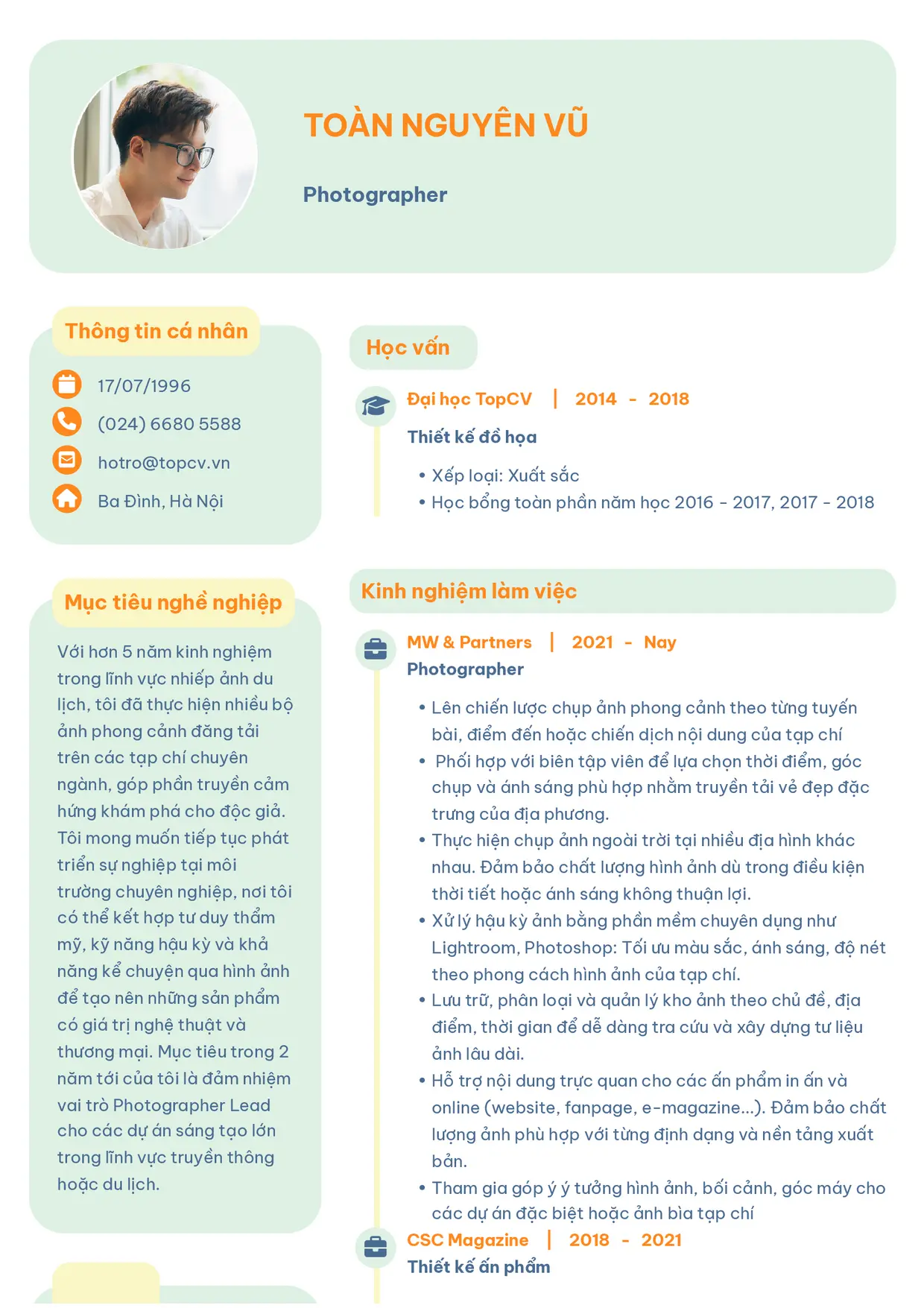 Mẫu CV xin việc Photographer style Basic 3