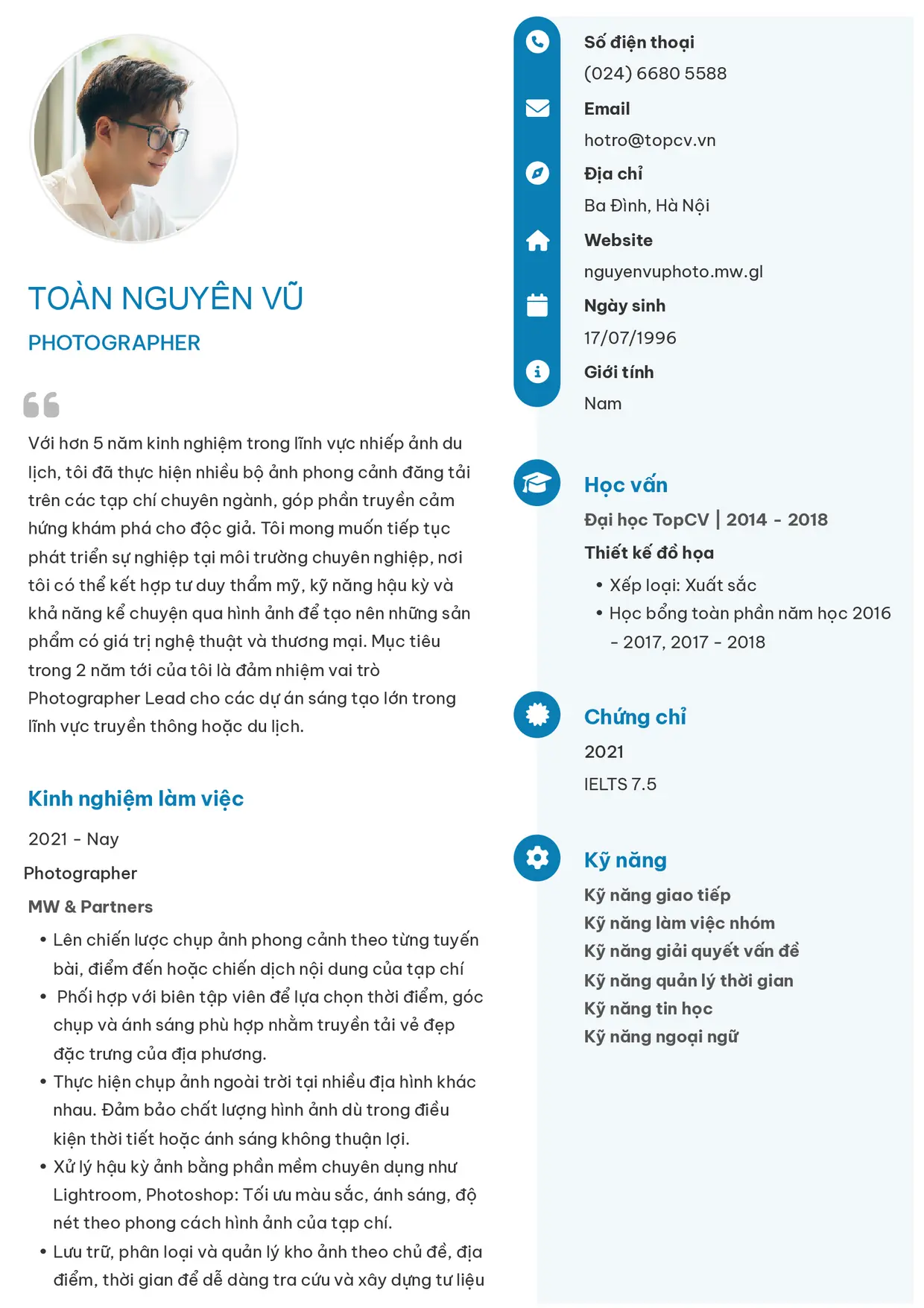 Mẫu CV xin việc Photographer style Basic 4