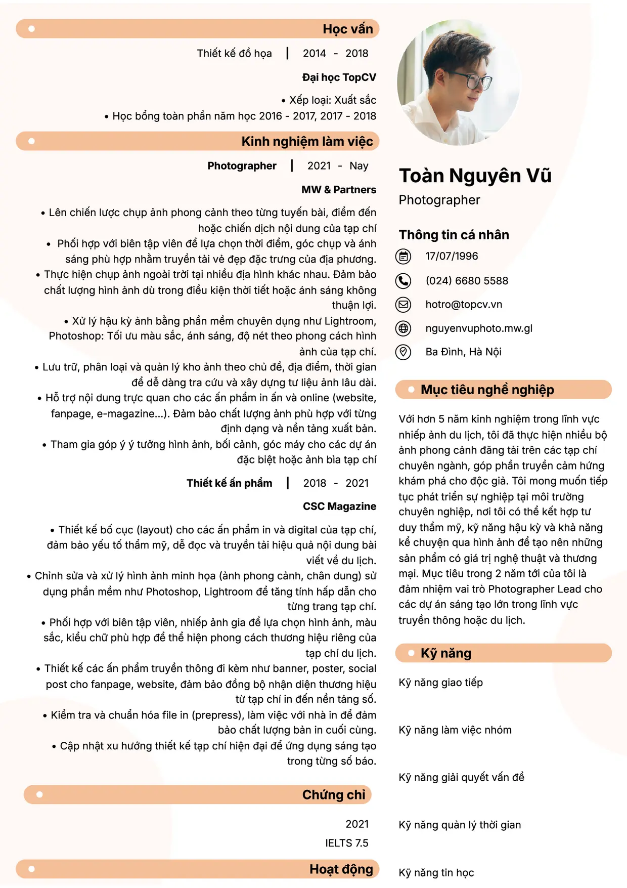 Mẫu CV xin việc Photographer style Basic 5