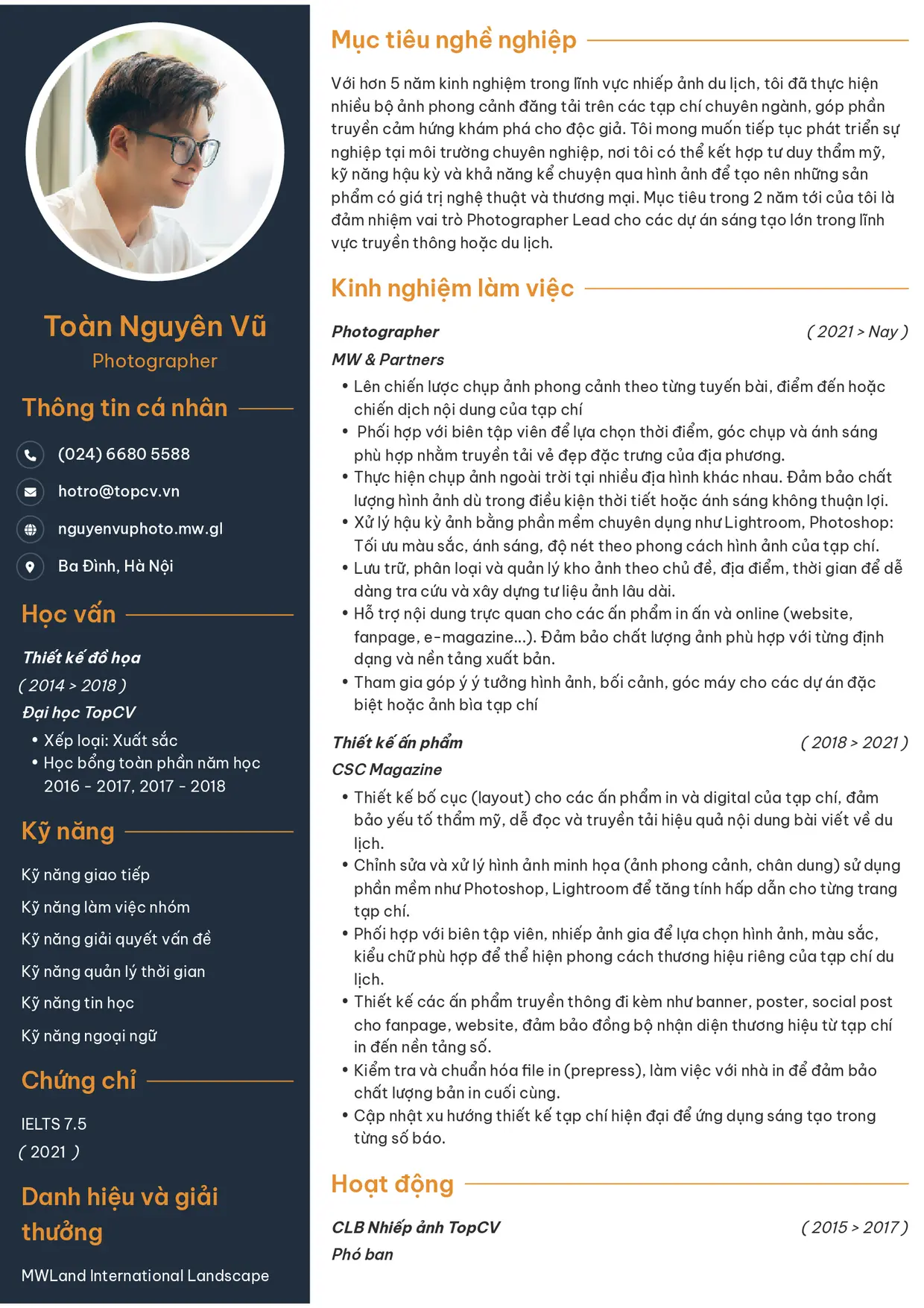 Mẫu CV xin việc Photographer style Tham vọng 1