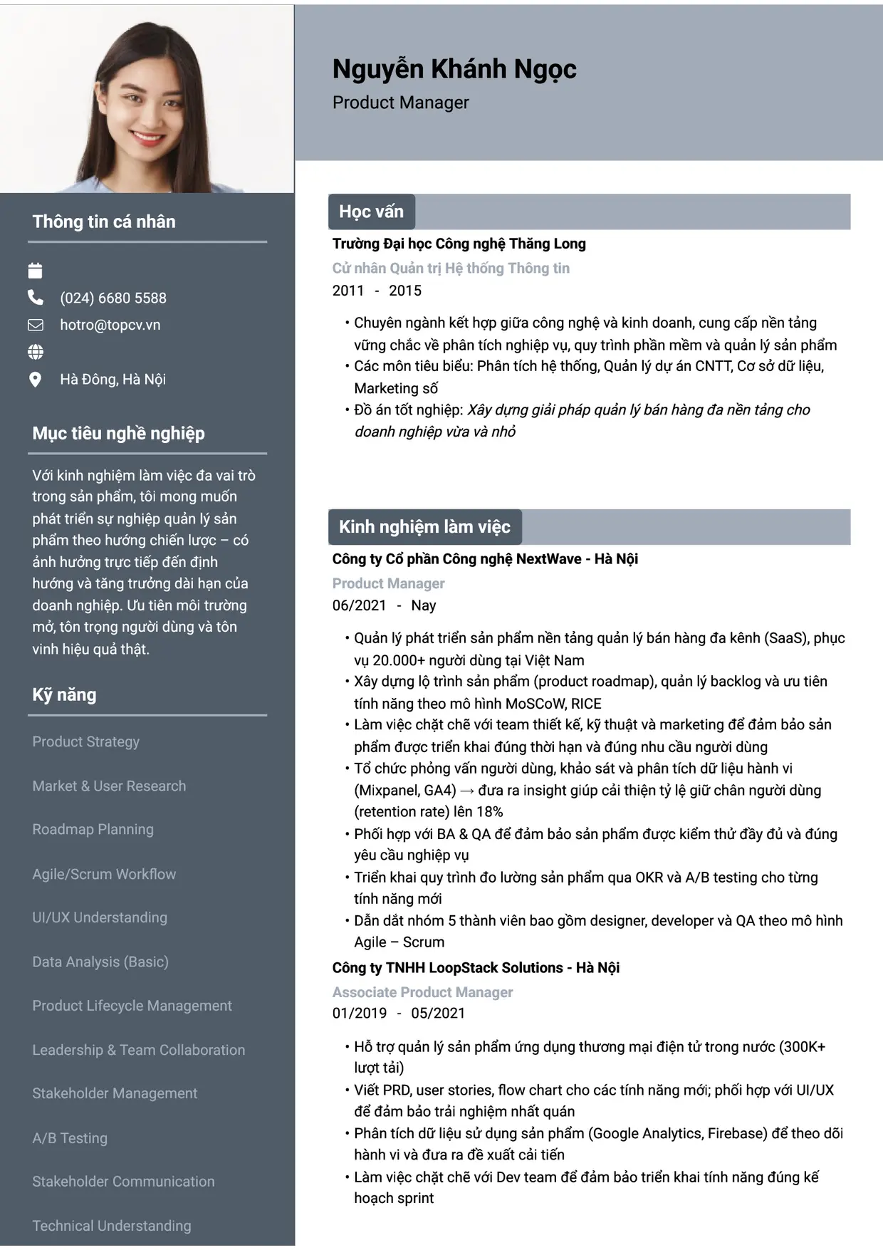 Mẫu CV xin việc Product Manager style Basic 1