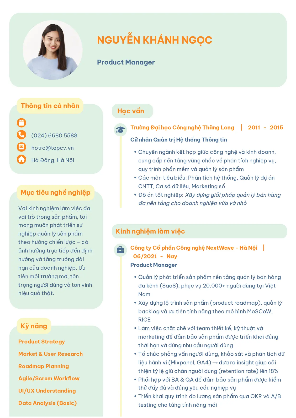 Mẫu CV xin việc Product Manager style Basic 3