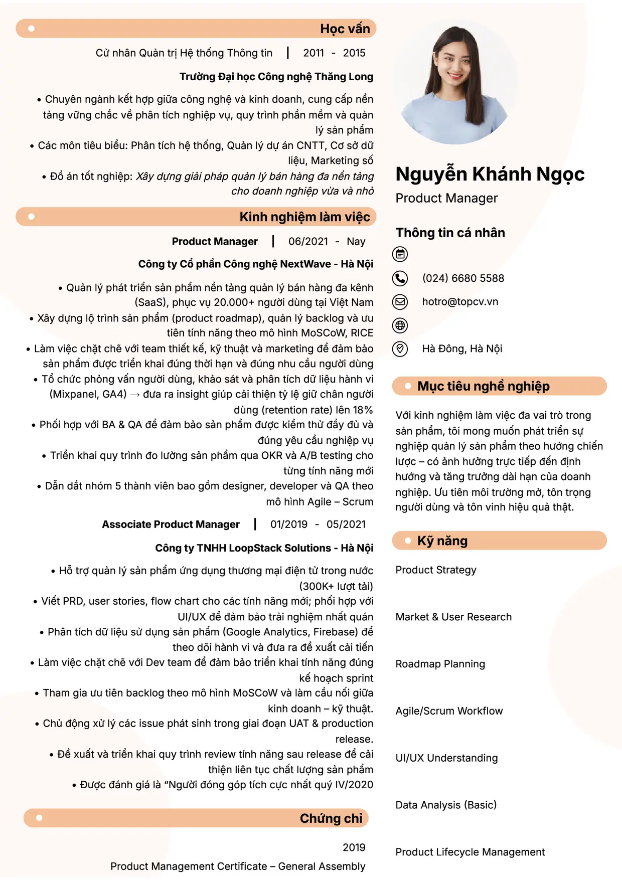 Mẫu CV xin việc Product Manager style Basic 5