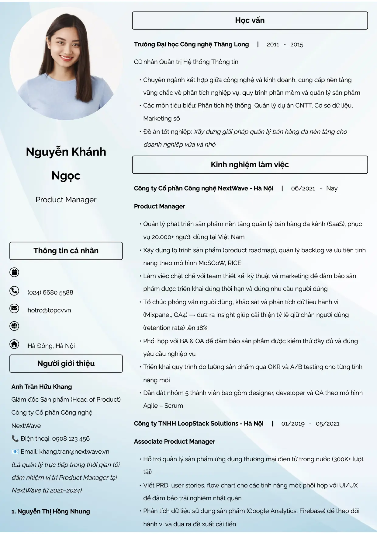 Mẫu CV xin việc Product Manager style Đam mê