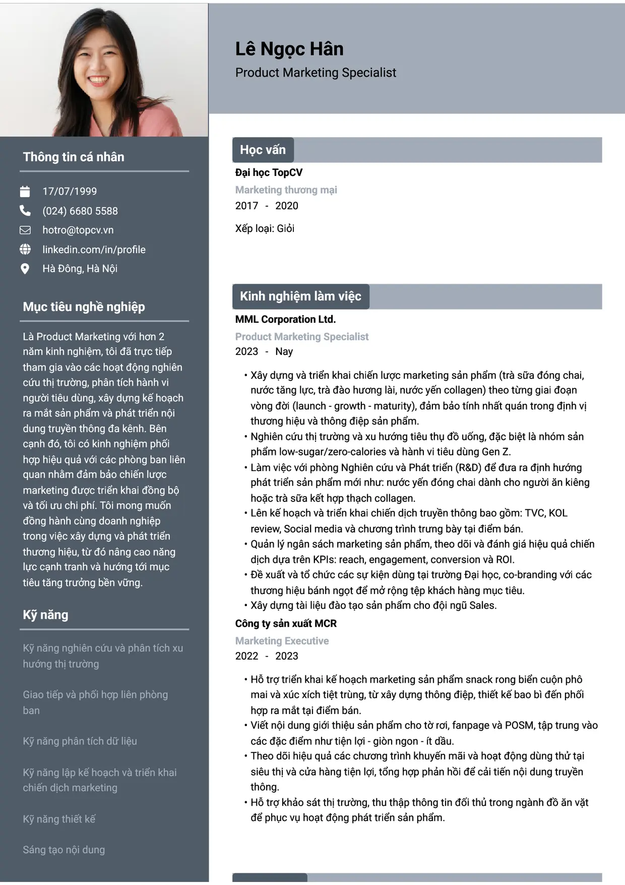 Mẫu CV Product Marketing style Basic 1