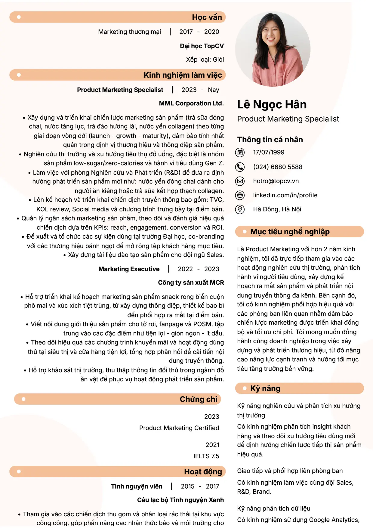 Mẫu CV Product Marketing style Basic 5