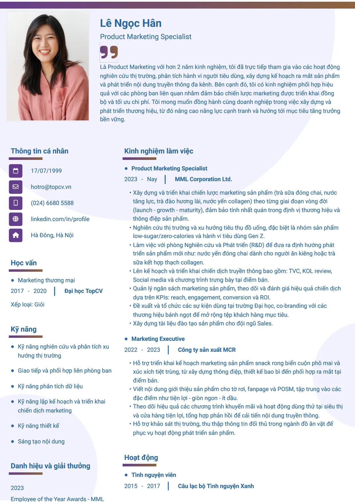 Mẫu CV Product Marketing style Gradient 1